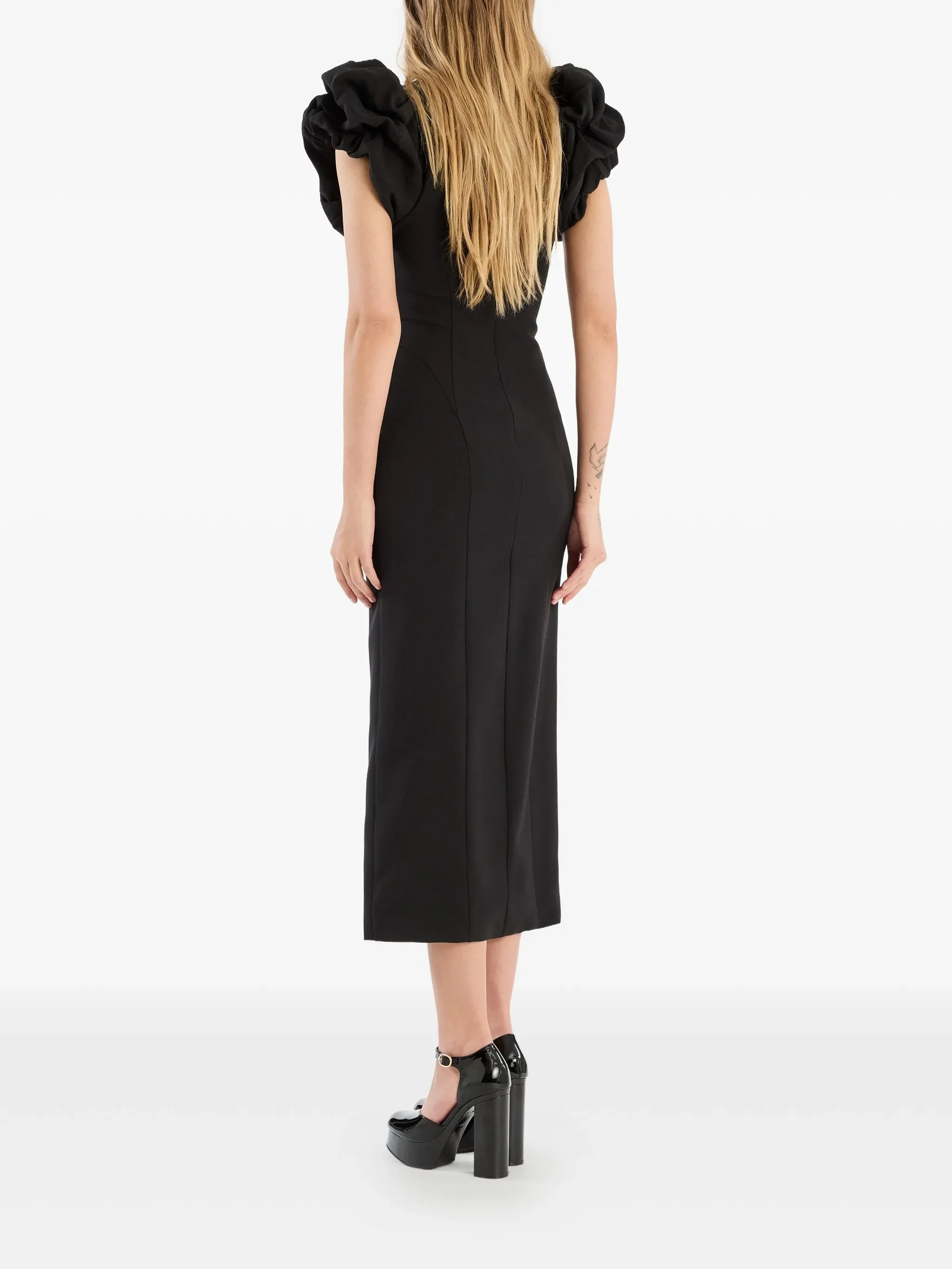 Rotate Fitted Midi Dress with Puff Sleeves (Size 34) - Image 3