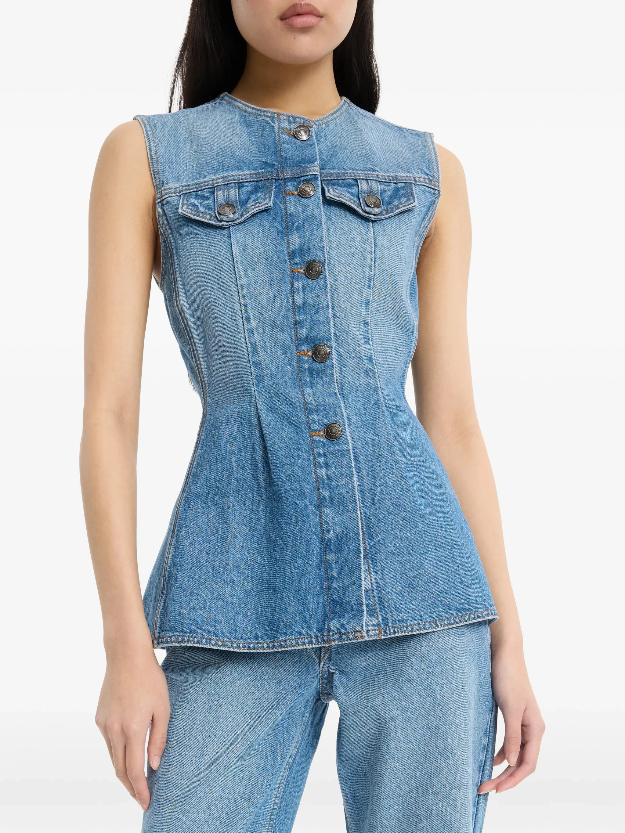Rotate Round Neck Button-Up Shirt with Chest Pockets - Size 34 - Image 4