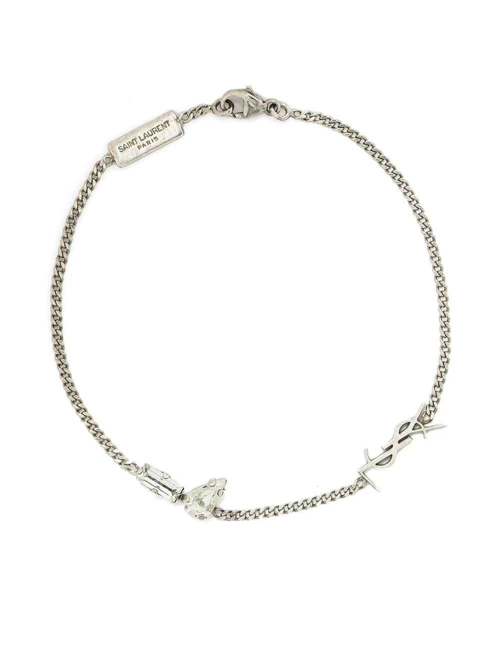 Saint Laurent Adjustable Interlocking Charm Ring with Rhinestones