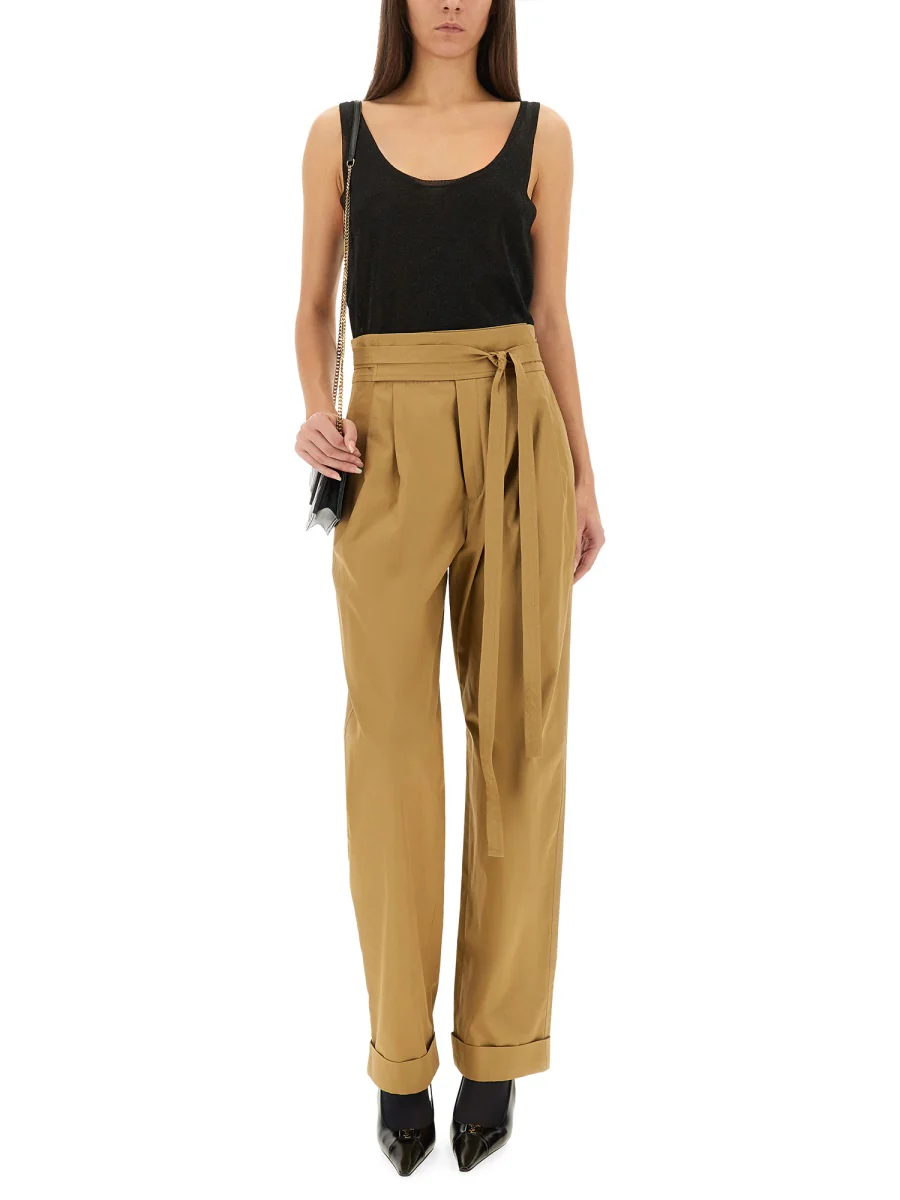 SAINT LAURENT Belted Pleated Straight Leg Pants - Image 6