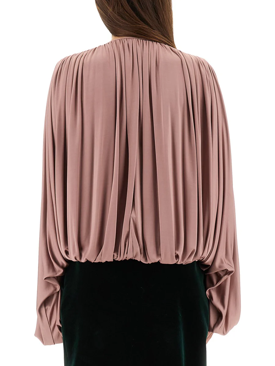 SAINT LAURENT Drawstring Gathered-shoulder Blouse - Image 7