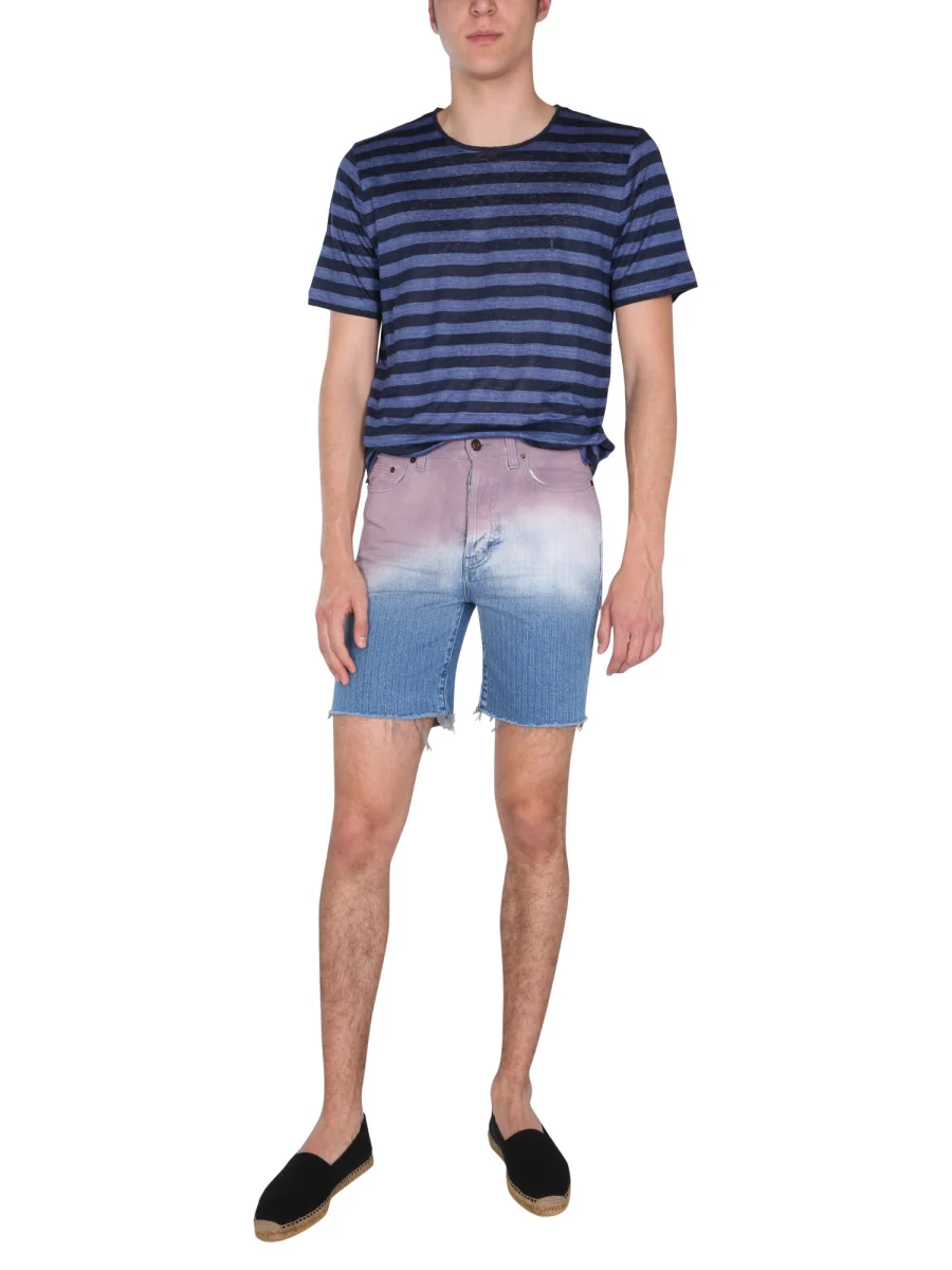 SAINT LAURENT Gradient Raw Edge Denim Shorts - Image 2