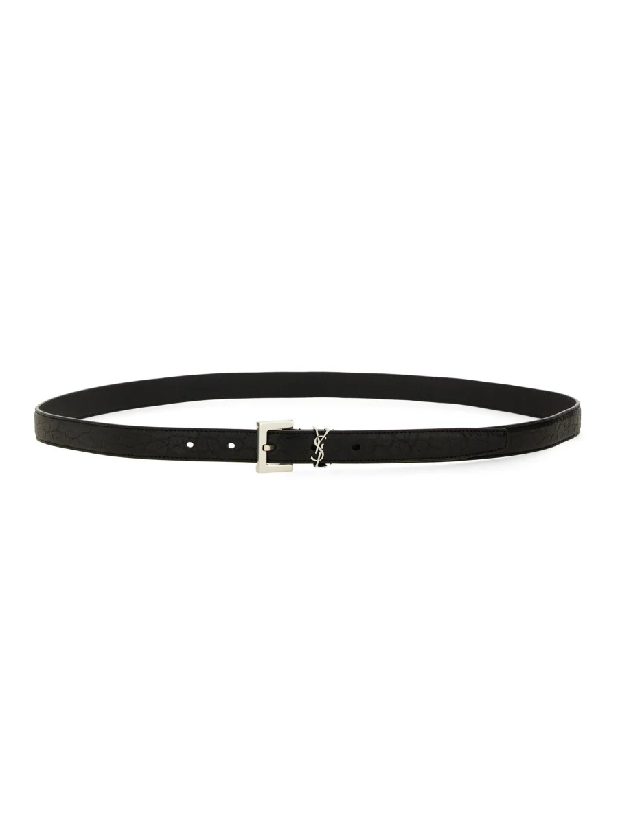 SAINT LAURENT Logo Plaque Buckled Belt