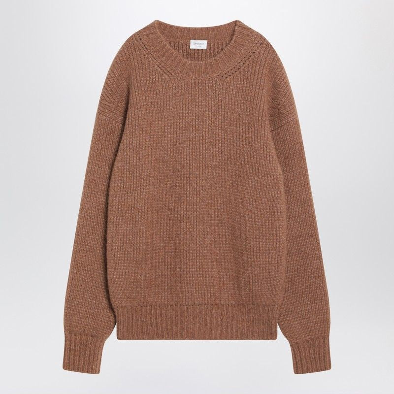 SAINT LAURENT Oversized Chunky Knit Sweater Made with Certified Alpaca, Featuring a Round Neck, Drop Shoulders, and Ribbed Trims
