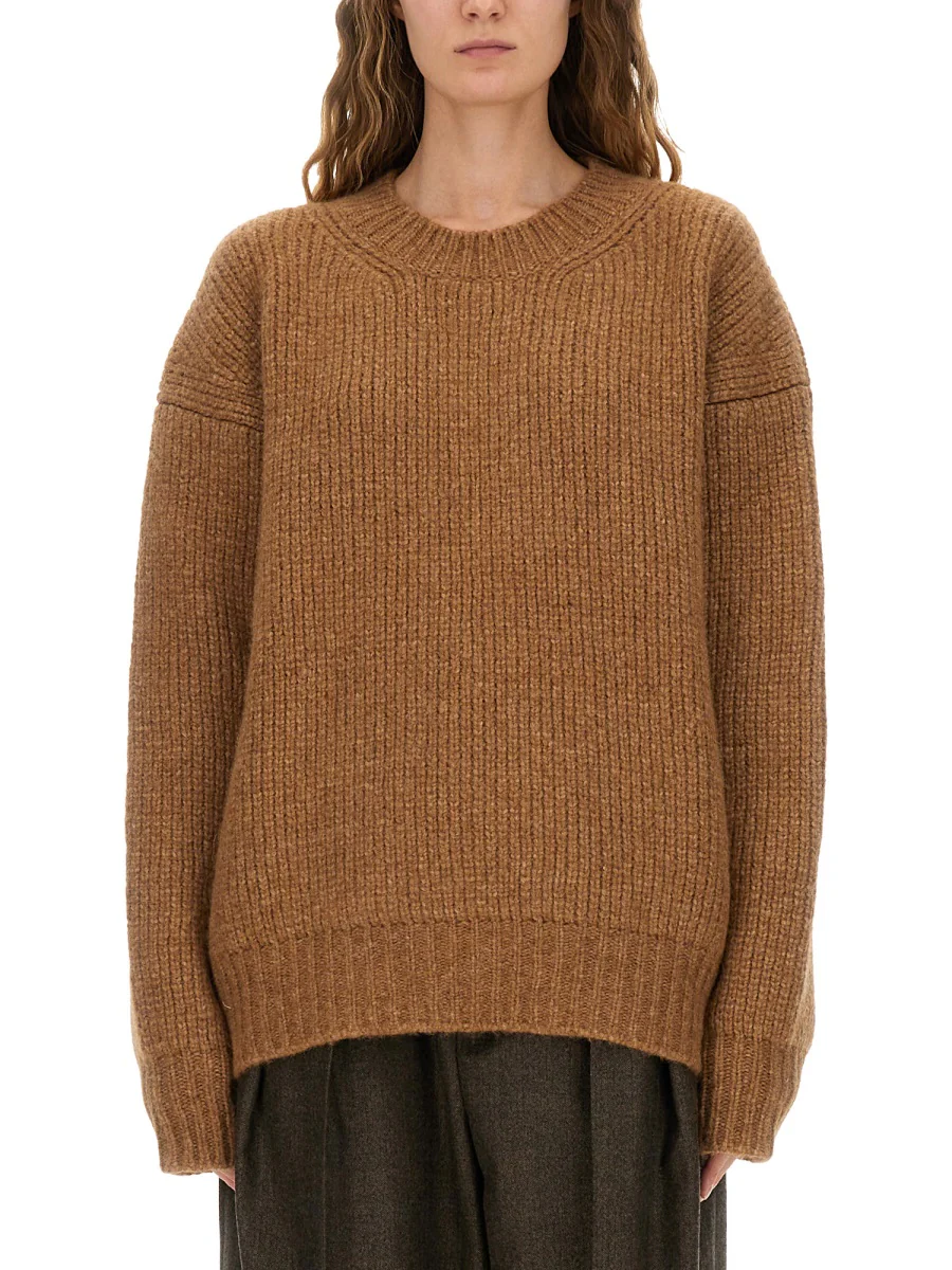 SAINT LAURENT Oversized Chunky Knit Sweater Made with Certified Alpaca, Featuring a Round Neck, Drop Shoulders, and Ribbed Trims - Image 5