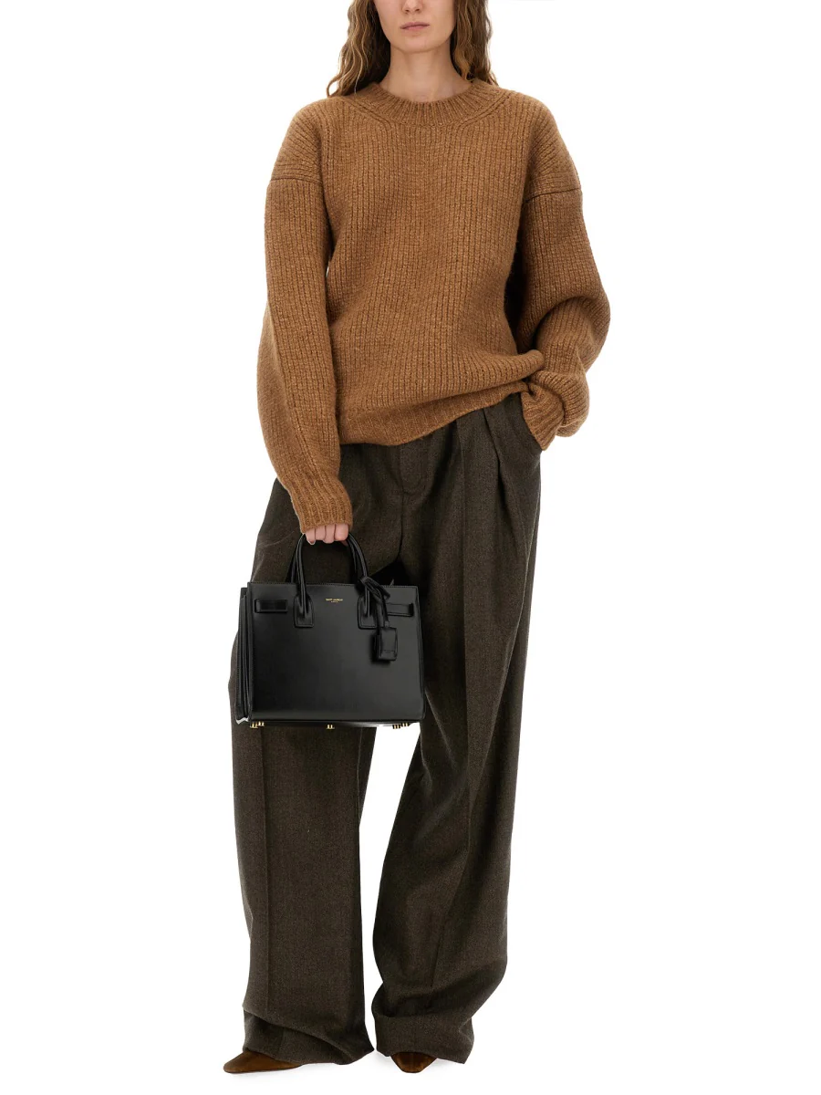 SAINT LAURENT Oversized Chunky Knit Sweater Made with Certified Alpaca, Featuring a Round Neck, Drop Shoulders, and Ribbed Trims - Image 6
