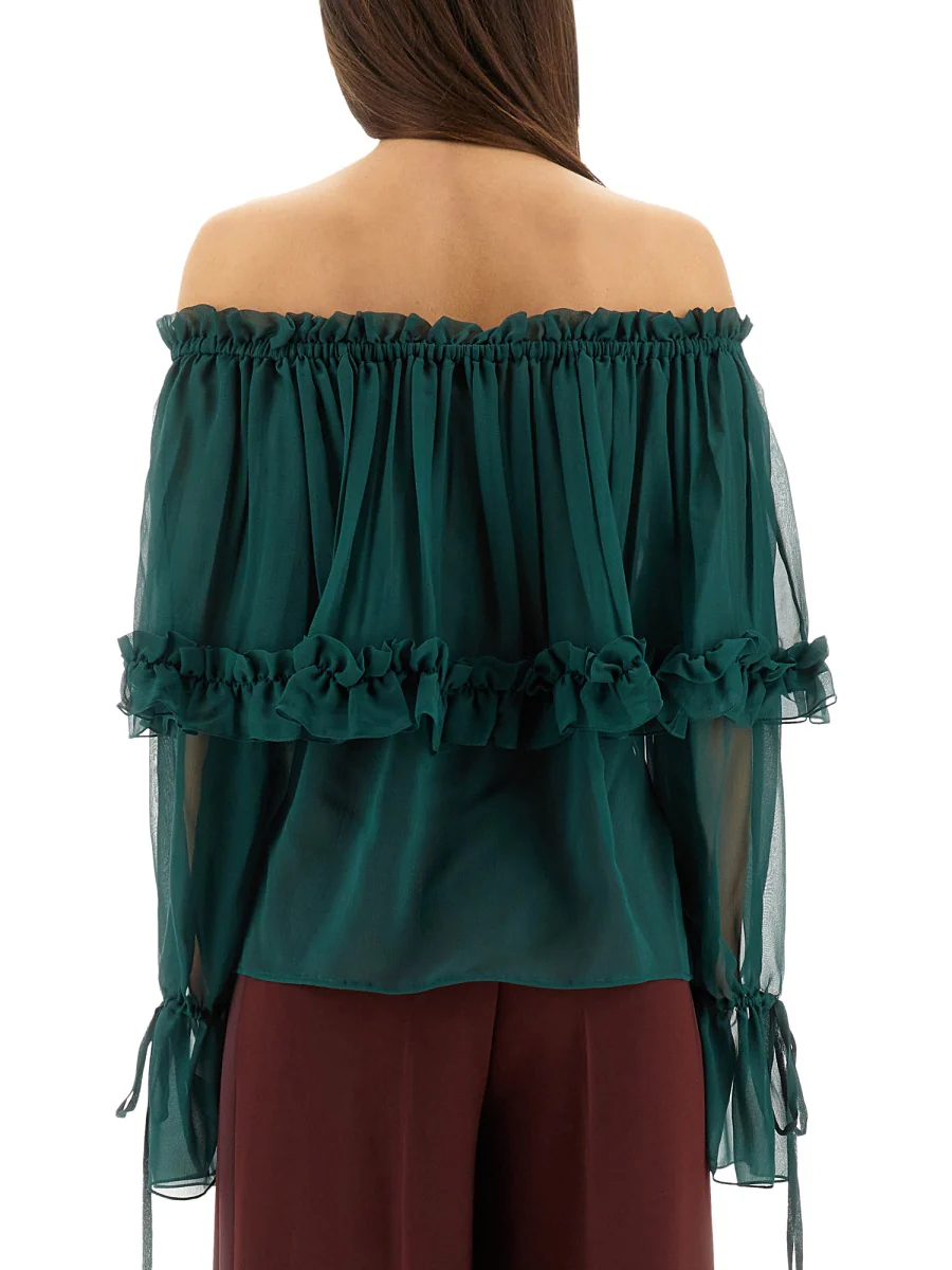 SAINT LAURENT Ruffled Off-shoulder Top - Image 2