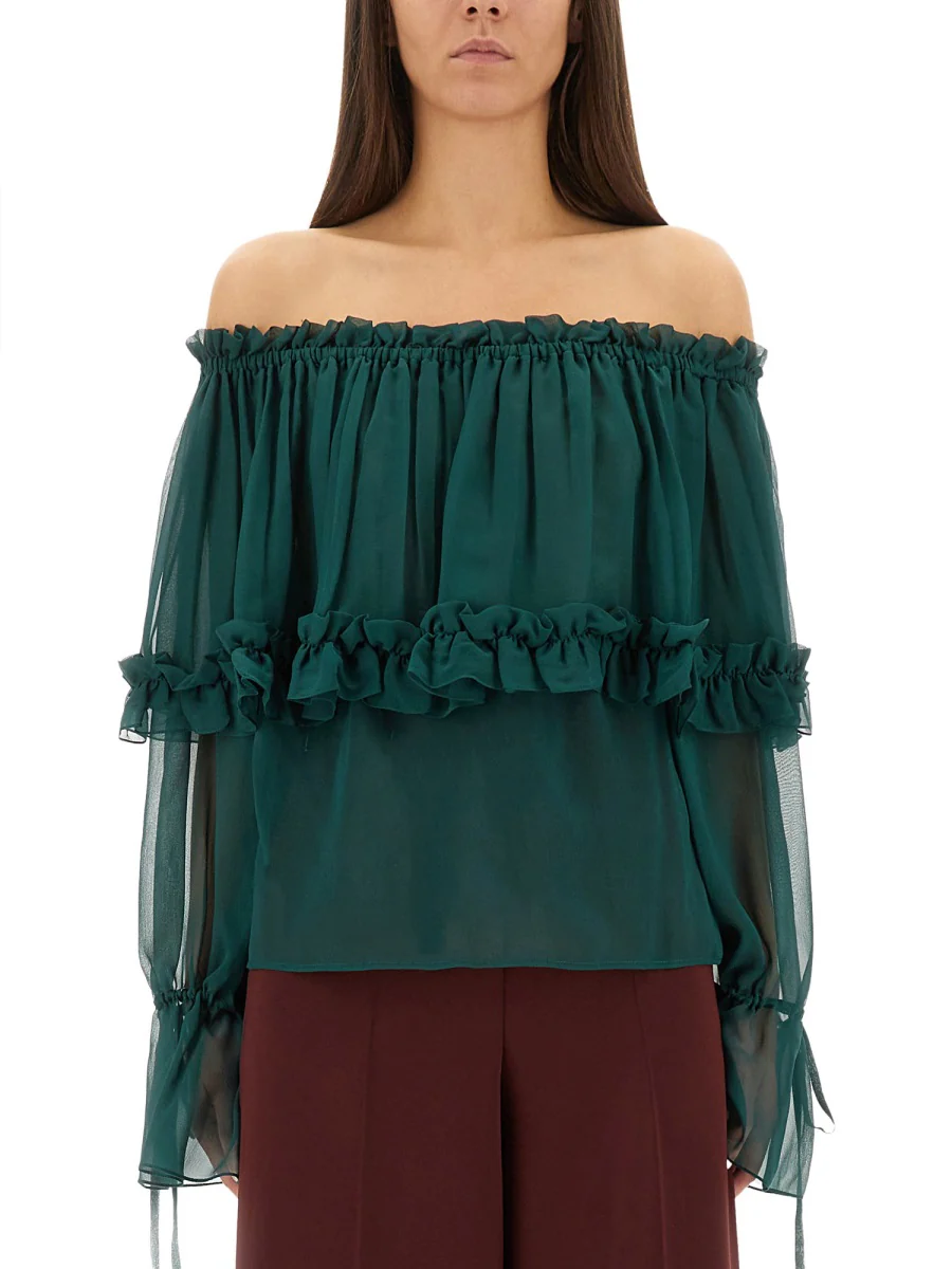 SAINT LAURENT Ruffled Off-shoulder Top - Image 5