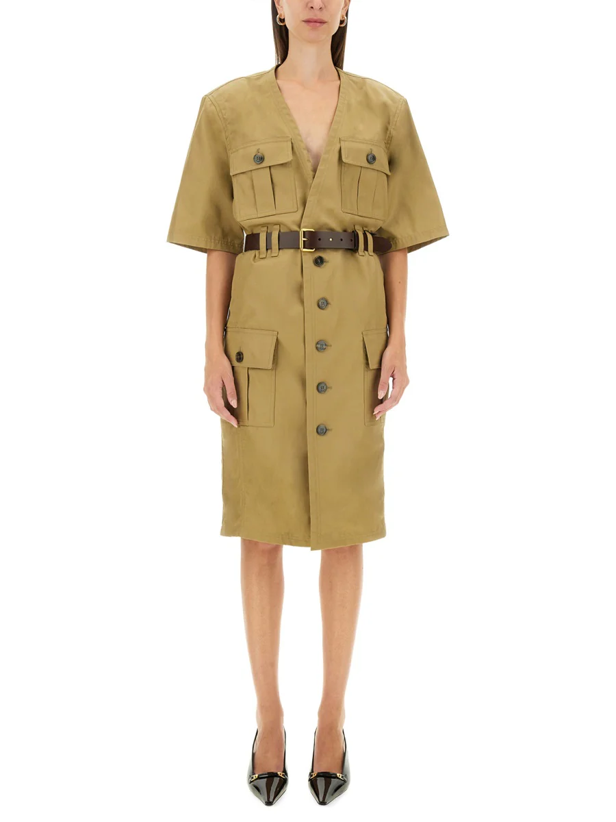 SAINT LAURENT Saharienne Muslin Mini Dress