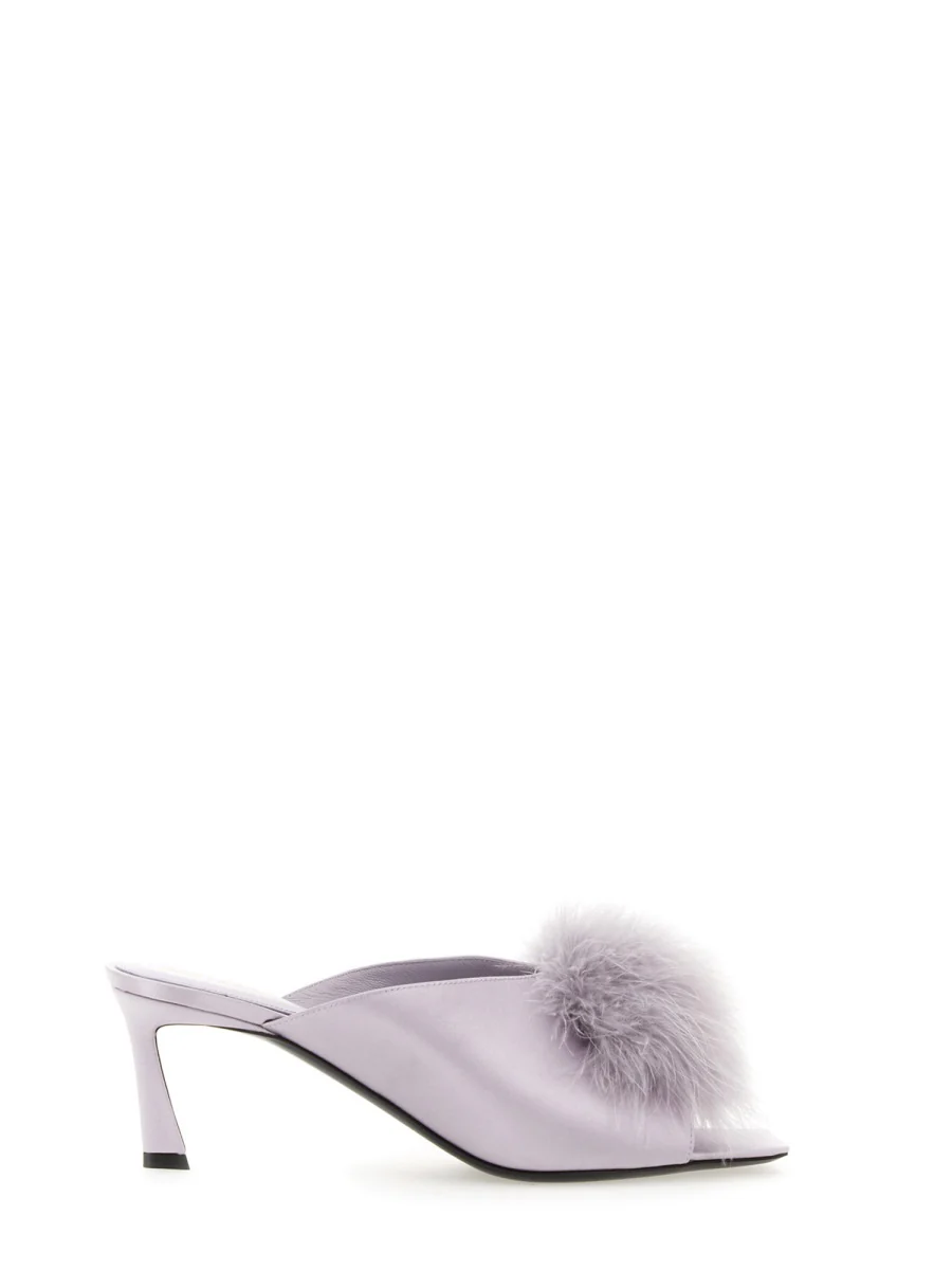 SAINT LAURENT SATIN CREPE MULE MAE with FEATHERS