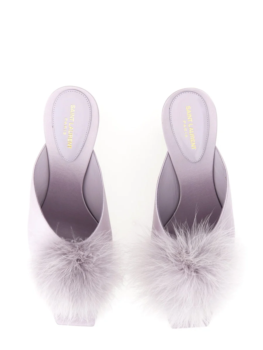 SAINT LAURENT SATIN CREPE MULE MAE with FEATHERS - Image 2