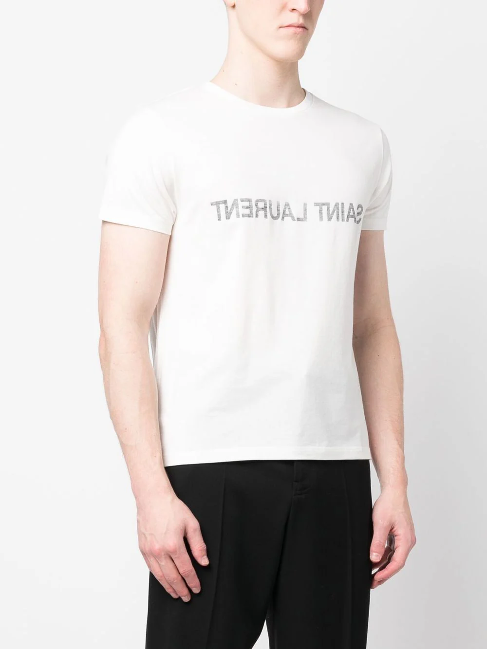 SAINT LAURENT T-shirt in Cotone Stampa Logo Reversed - Image 3