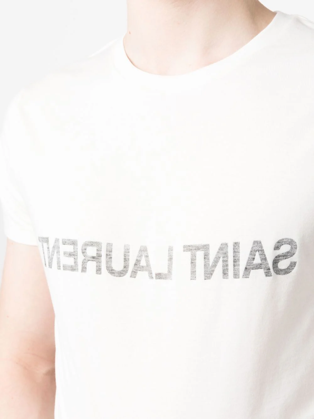 SAINT LAURENT T-shirt in Cotone Stampa Logo Reversed - Image 6
