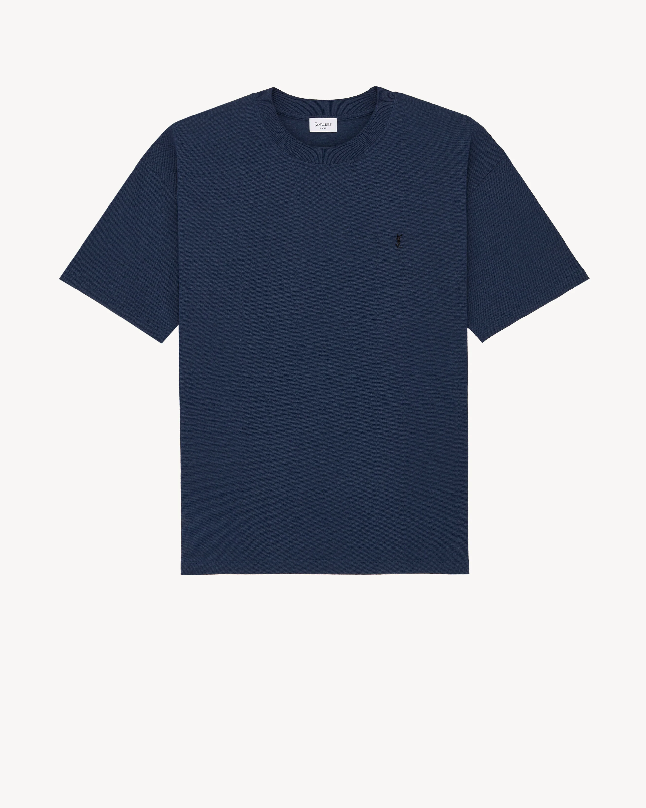 Saint Laurent Tonal CASSANDRE Chest Embroidered Crewneck T-Shirt