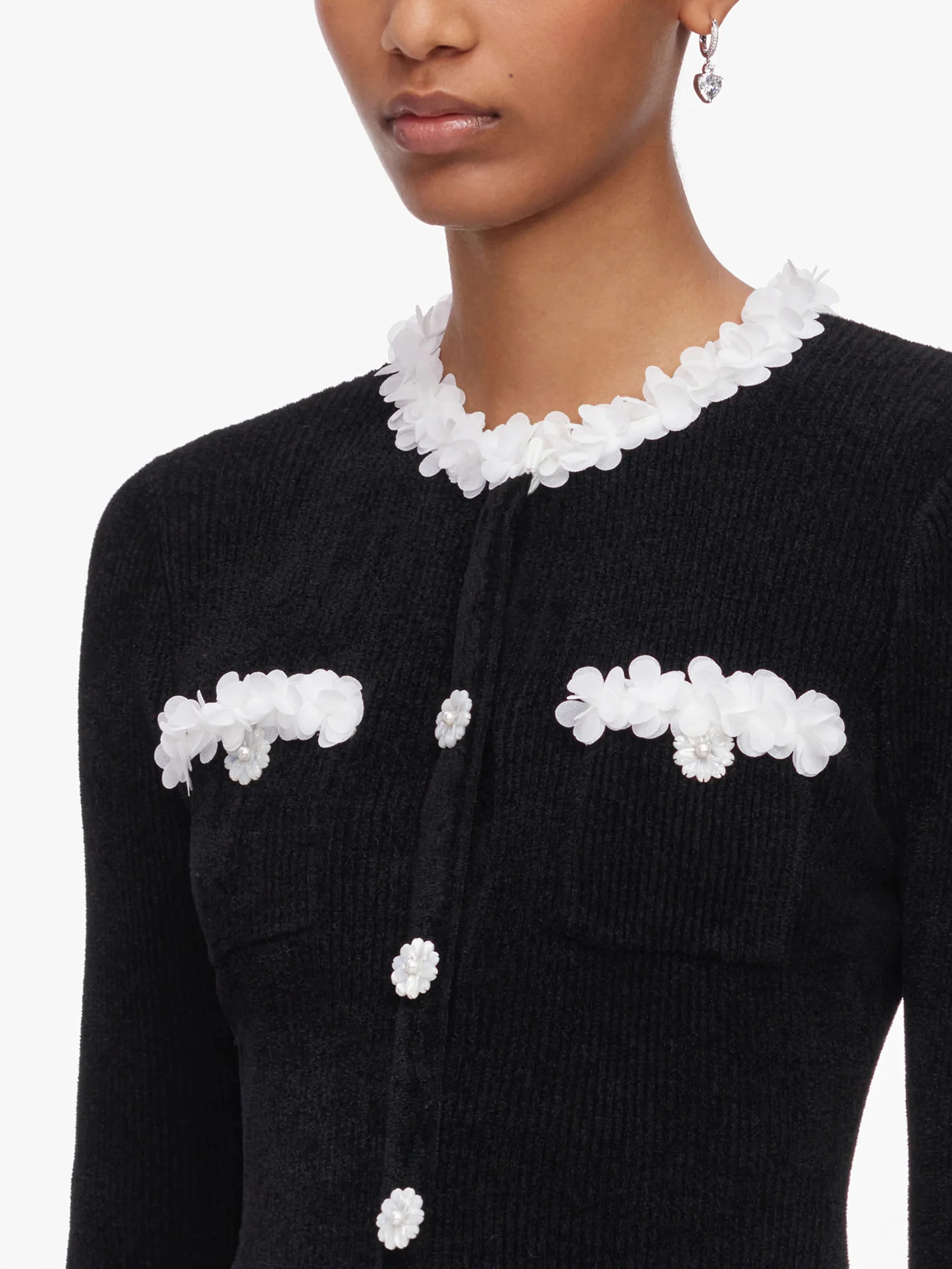 Self-portrait Button-Front Dress with Contrast Floral Trim and Functional Pockets - Image 5