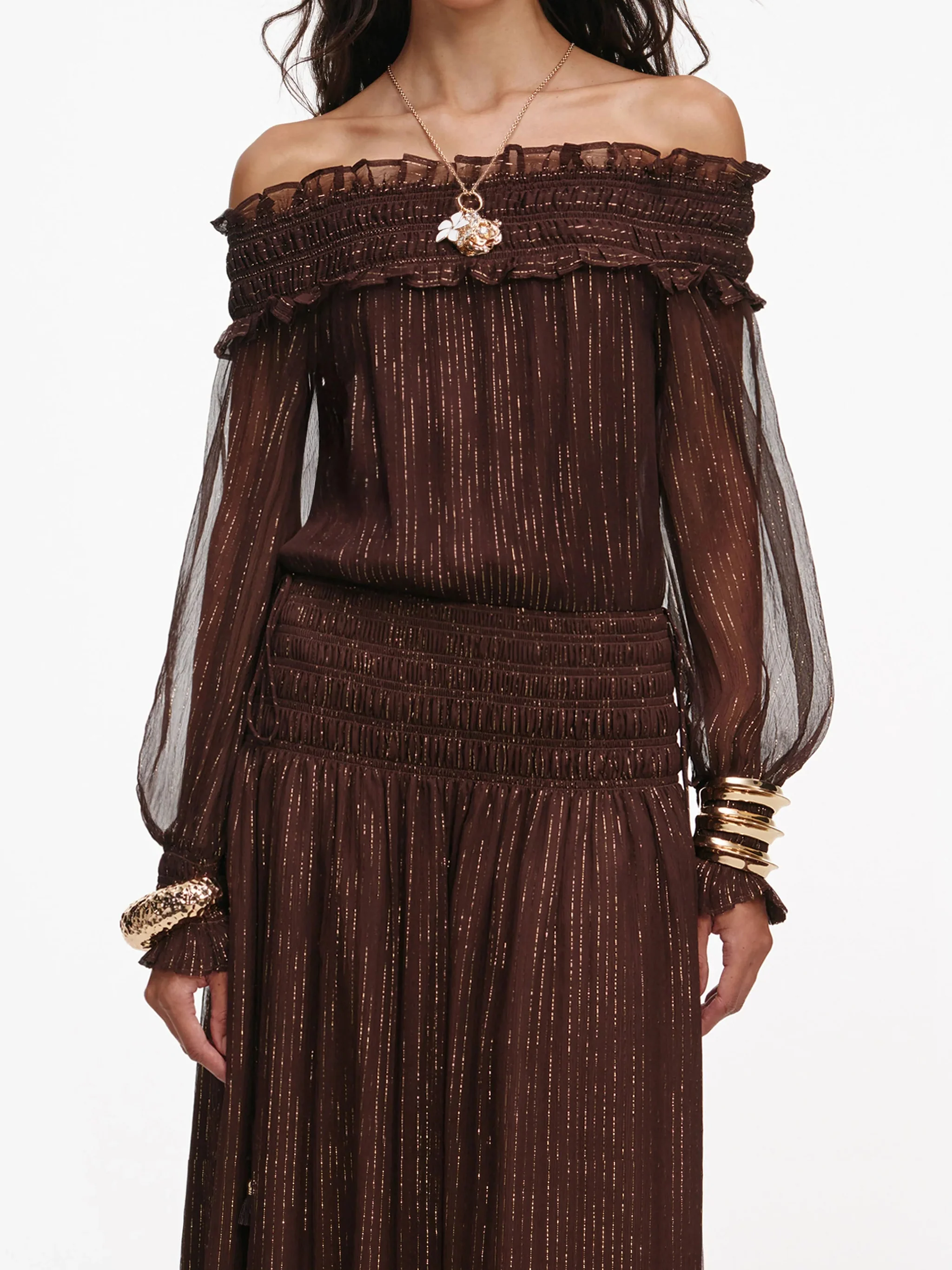 Self-portrait Elegant Off-the-Shoulder Long Dress with Ruffles - Size 6 - Image 4