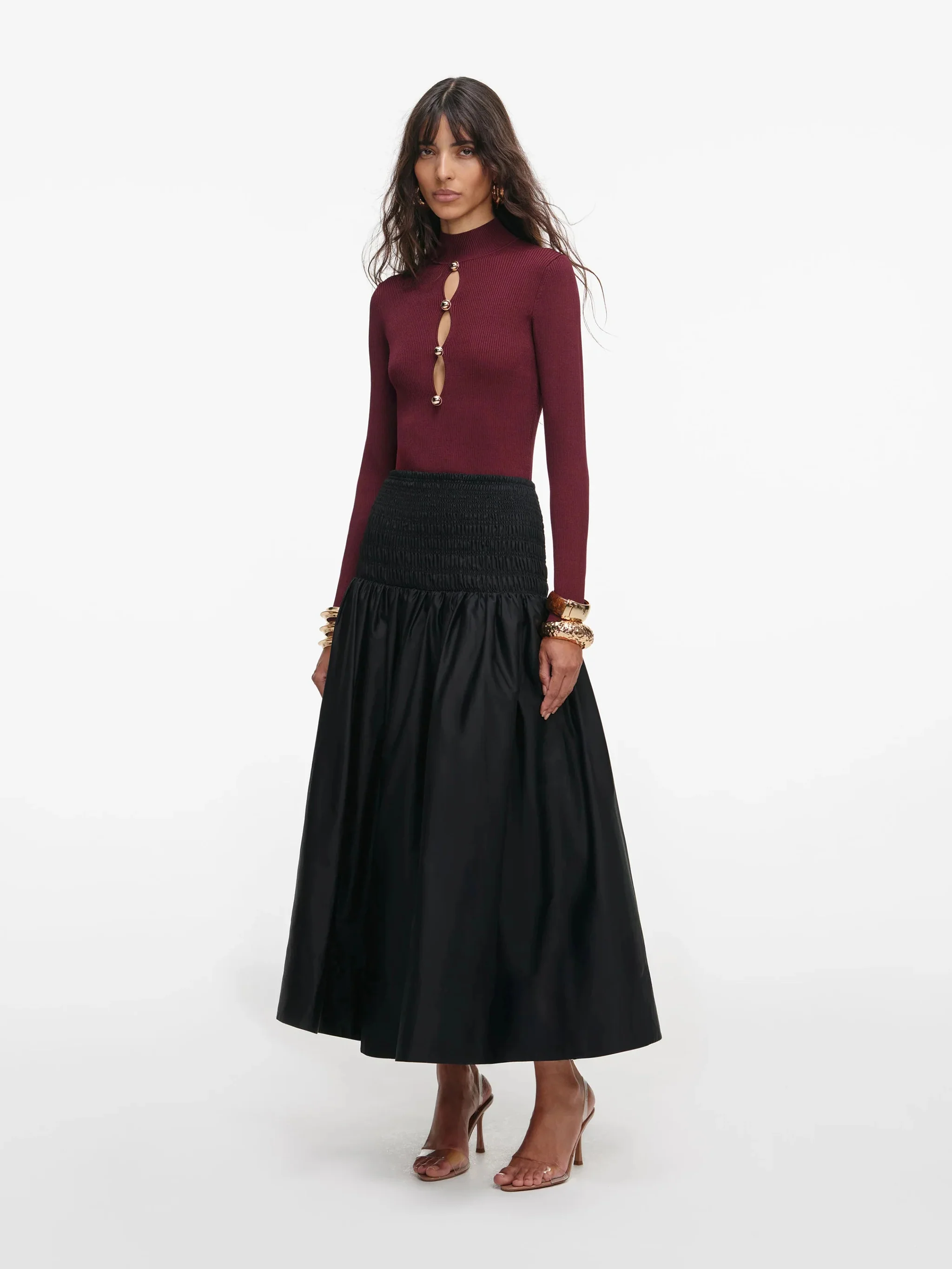 Self-portrait Long-Sleeved Ribbed Knit Top with Gold Buttons - Size S - Image 2