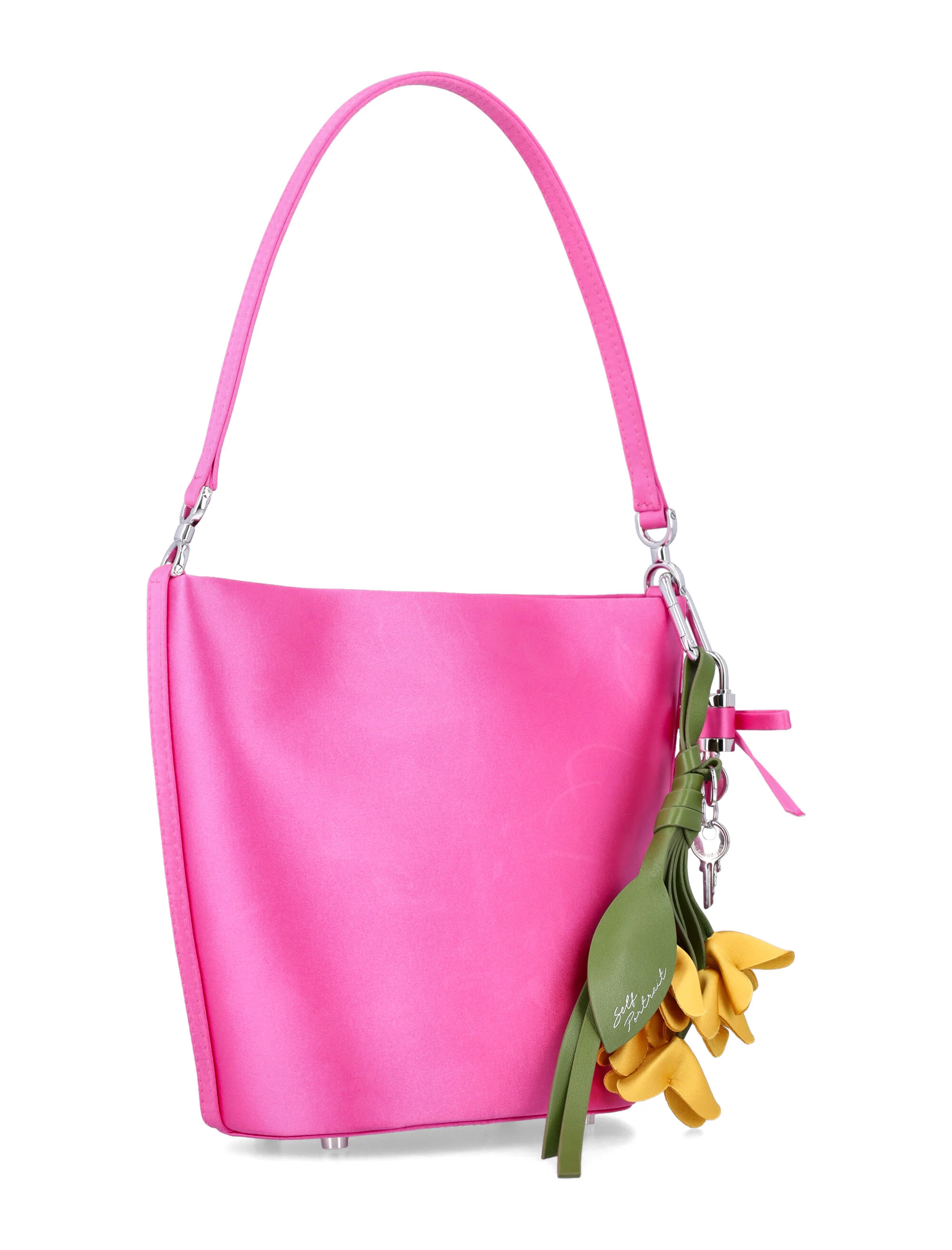 Self-portrait Mini Satin Bucket Handbag with Removable Charms, Central Magnetic Closure & Mirror - Image 2
