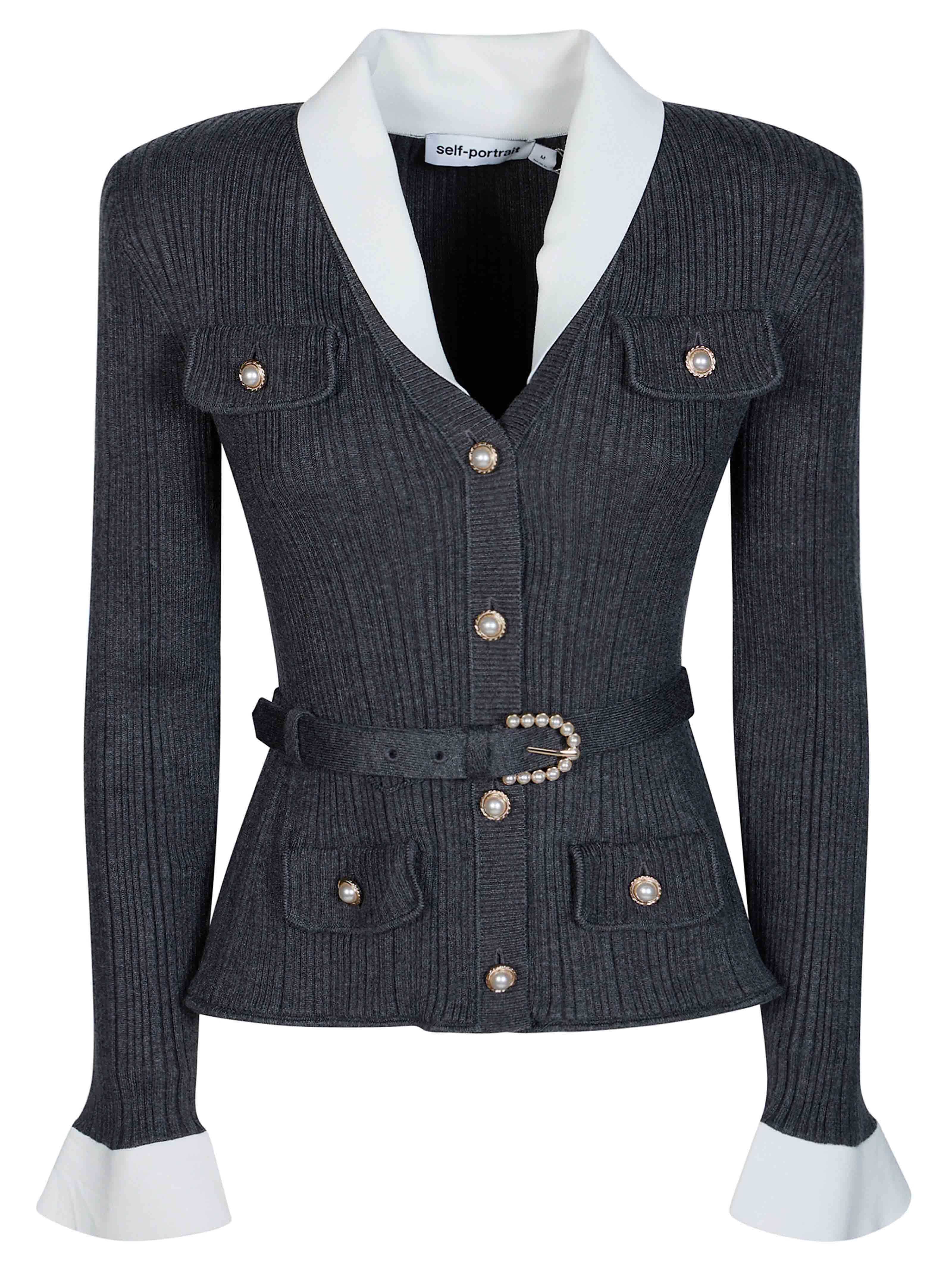 Self-portrait Ribbed Knit Cardigan for Women