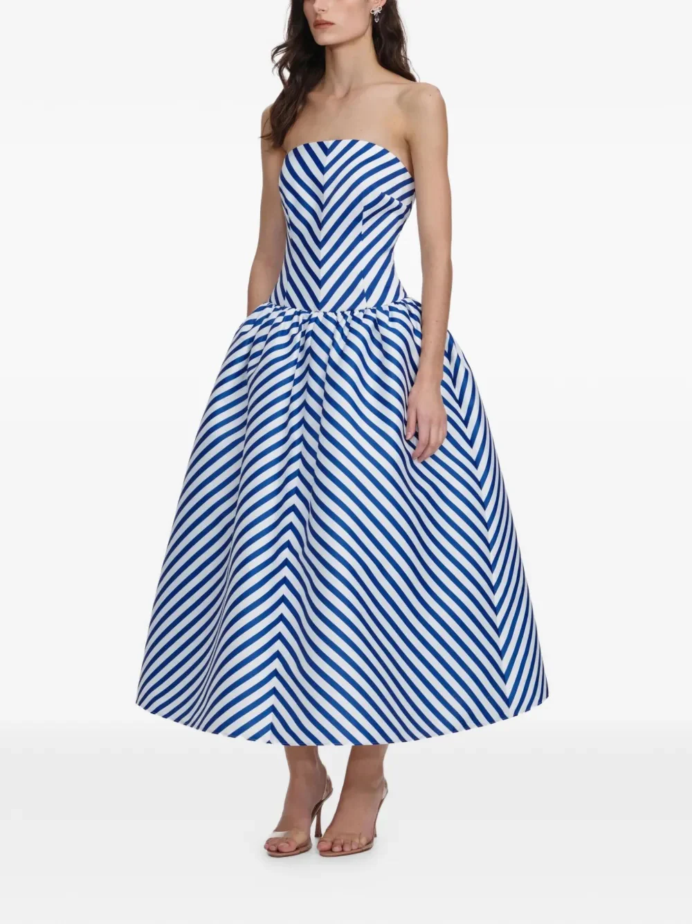 Self-portrait SELF PORTRAIT Strapless Striped Taffeta Midi Dress - Image 3