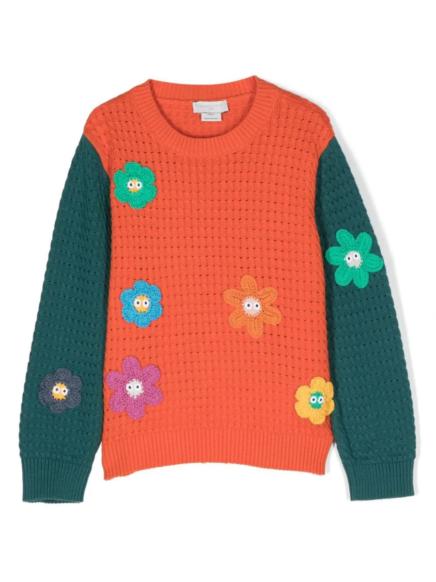 Stella Mccartney Crew Neck Pullover with Two-Tone Sleeves for Girls