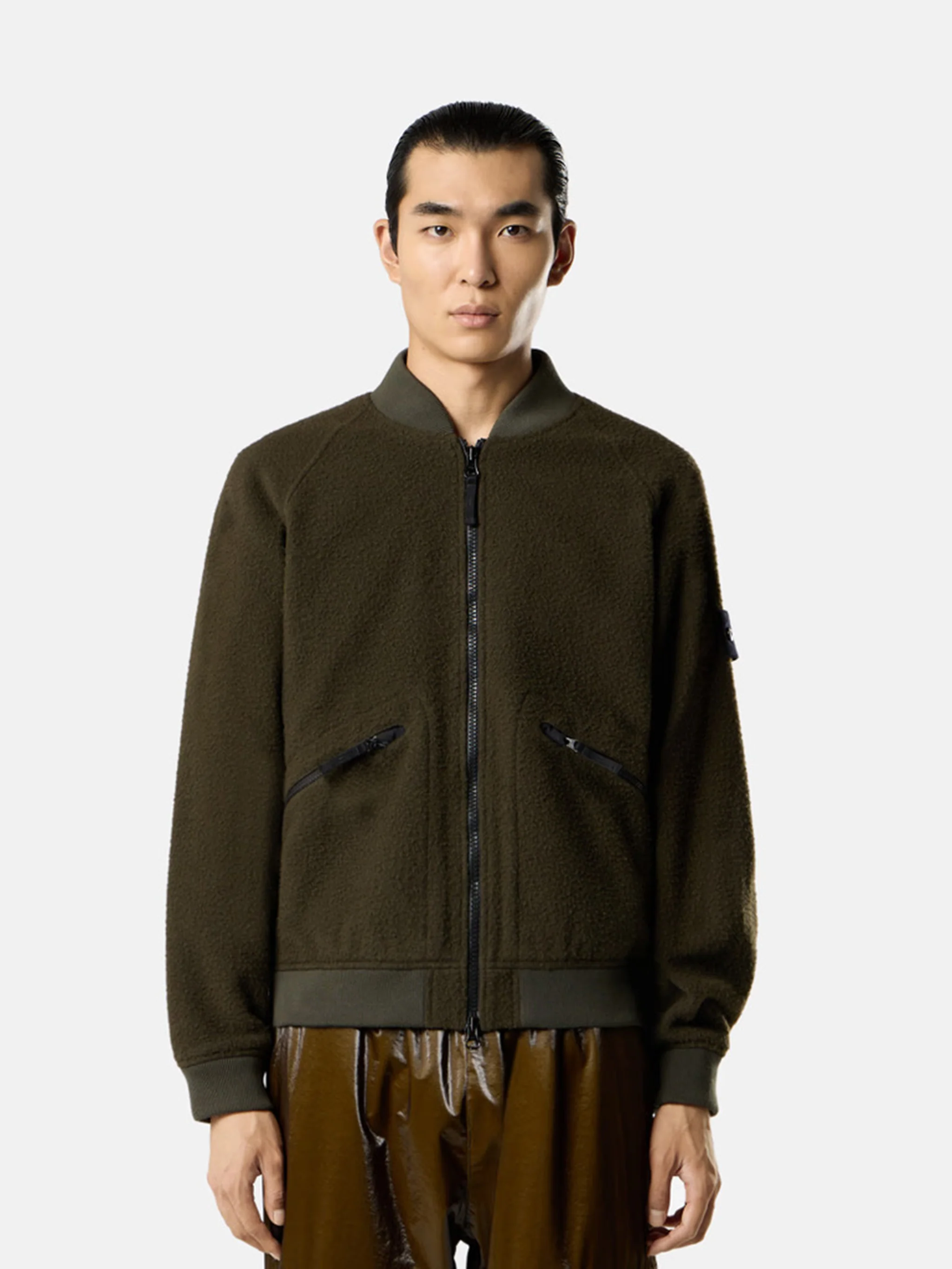 Stone Island Ribbed Bomber Jacket with Zip Pockets and Embroidered Logo - Image 3