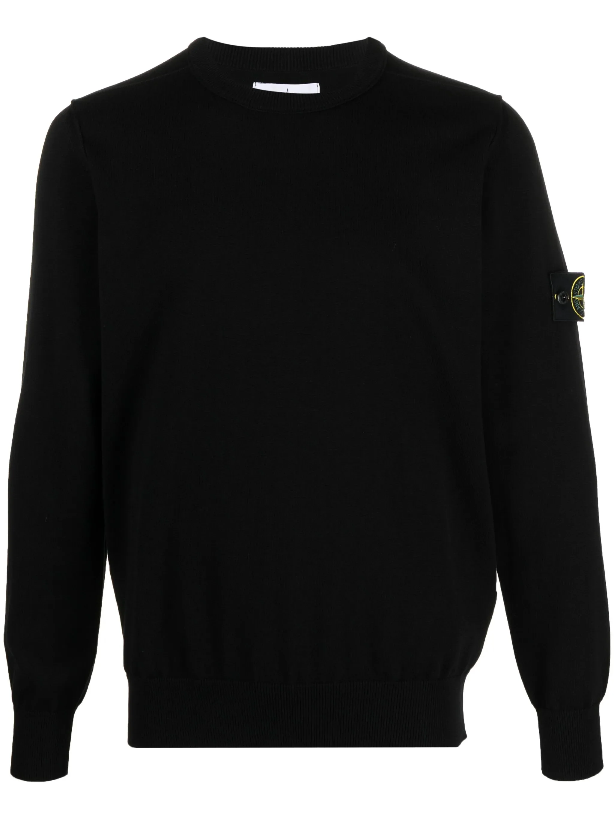 Stone Island Ribbed Neckline Cotton Sweater with Stone Badge Detail