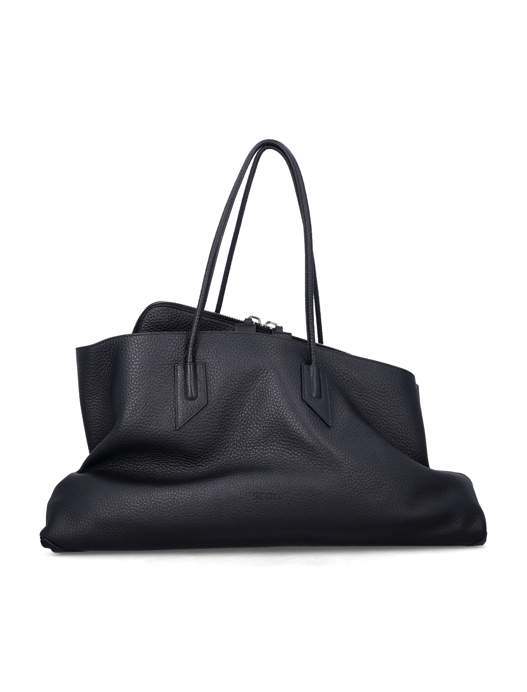 The Attico Structured Mini Leather Shoulder Bag with Grained Finish, Tubular Handles, Central Zip & Internal Pockets — 57 cm x 59 cm x 24 cm