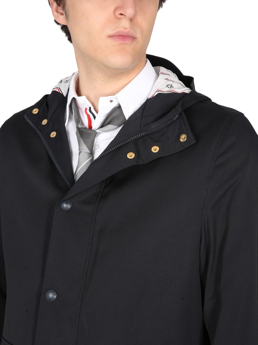 THOM BROWNE Simplified Snap Front Rain Parka in Nylon Tech - Image 4