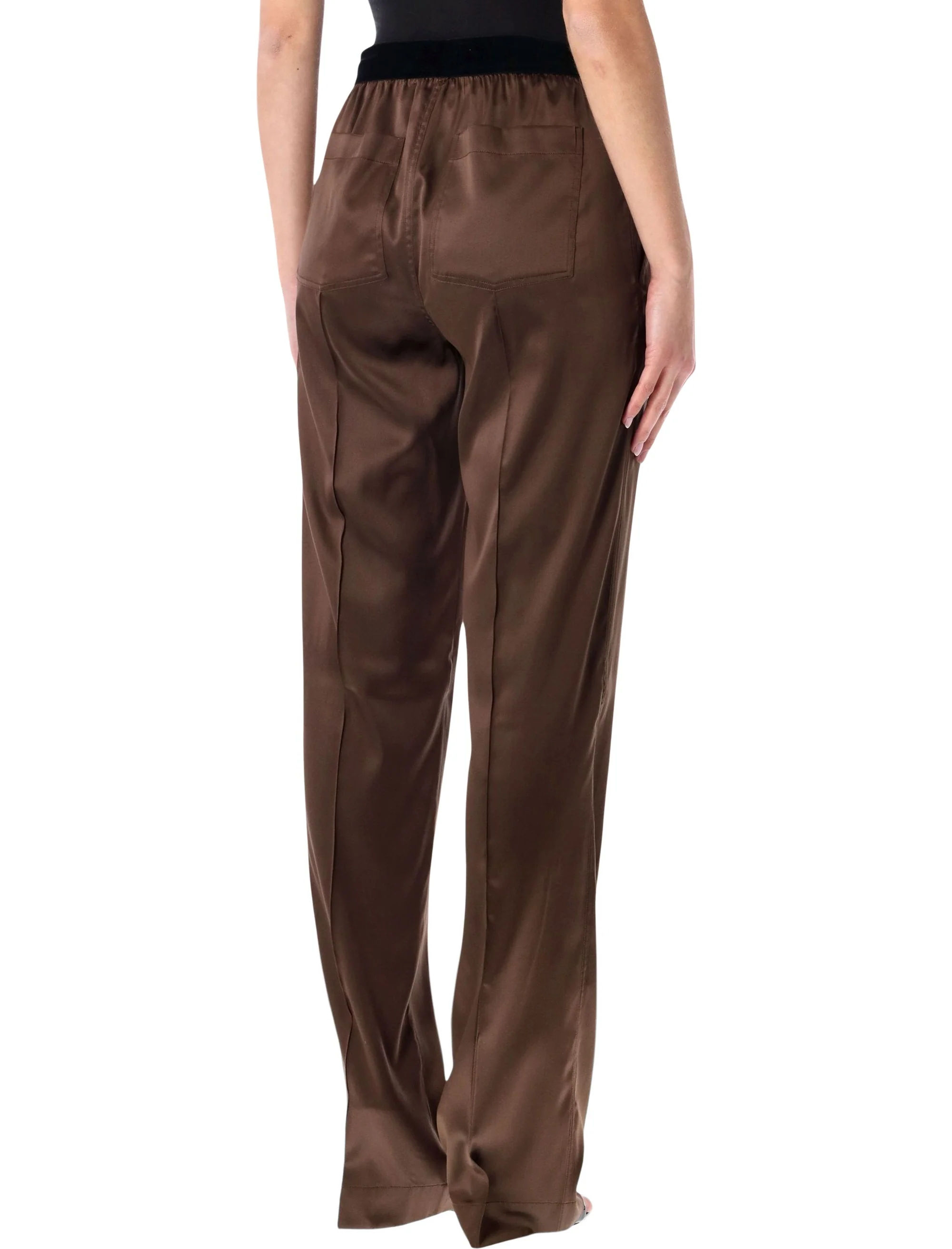 Tom Ford Pajama Style Pants in Stretch Silk Satin with Velvet Waist and Embroidered Logo - Image 2
