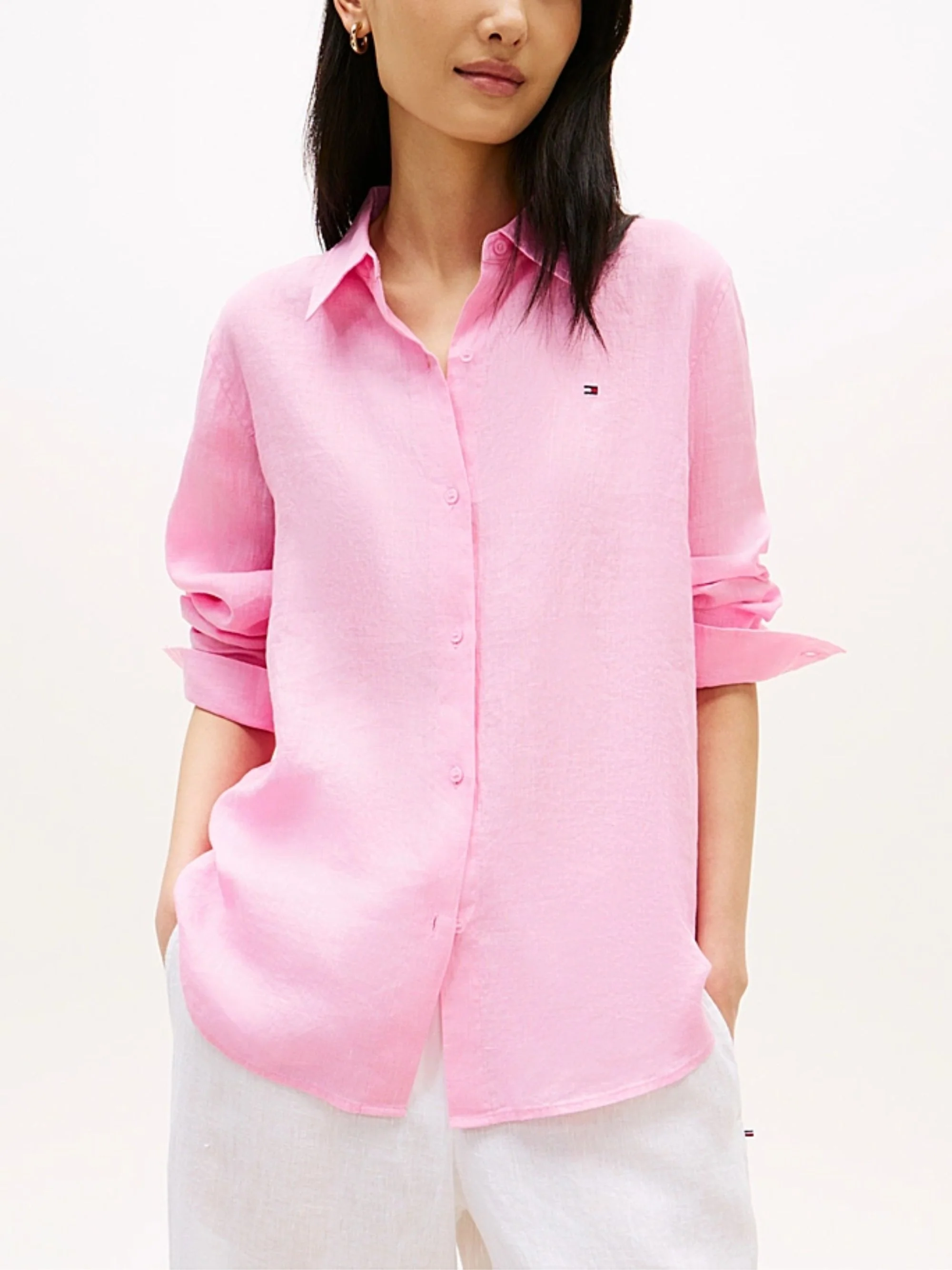 Tommy Hilfiger Linen Button-Up Shirt with Long Sleeves and Classic Collar - Image 2