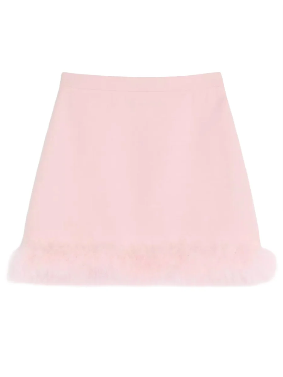 VALENTINO Feather-trimmed Wool and Silk-blend Crepe Mini Skirt