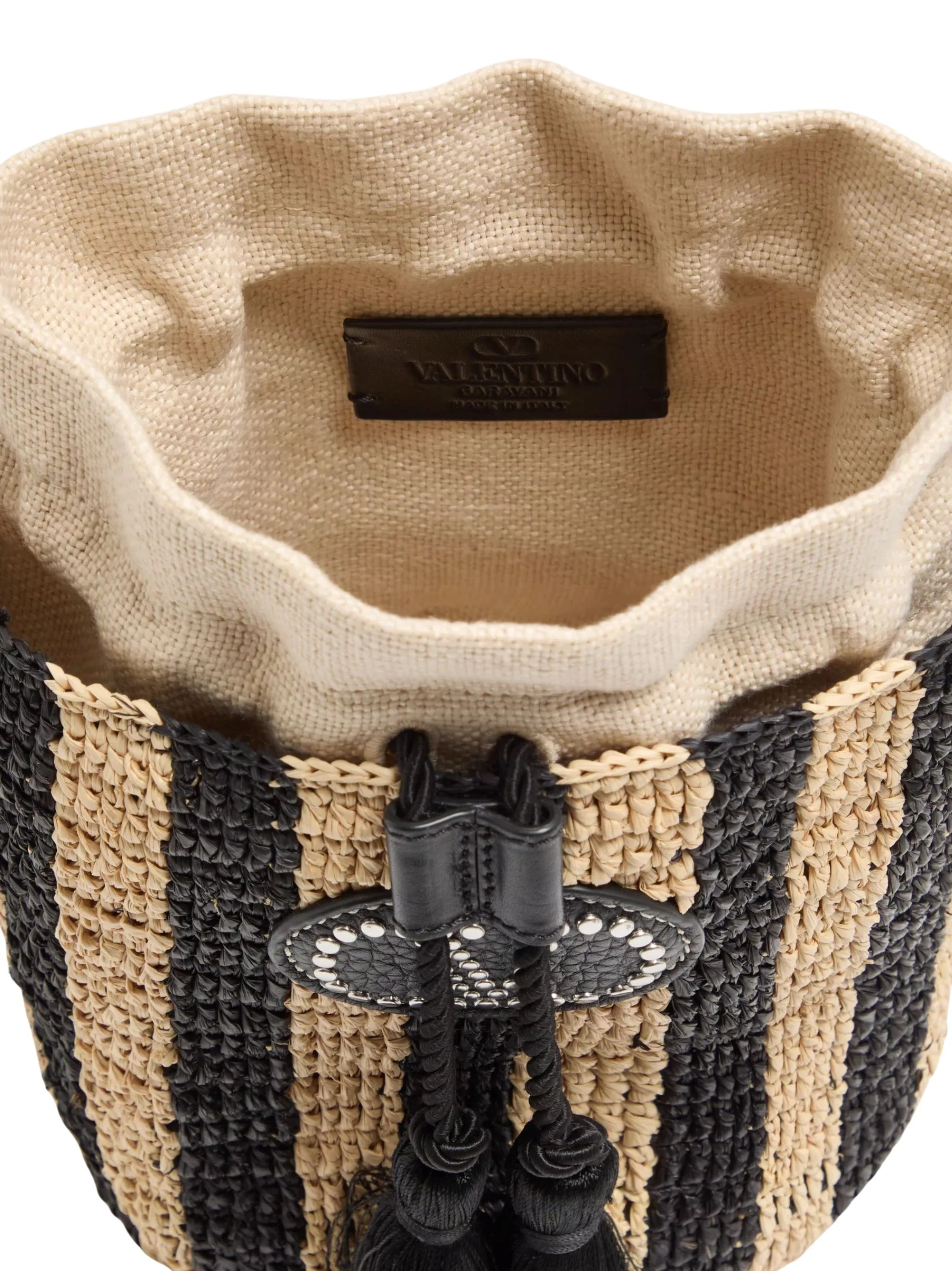 Valentino Garavani Raffia Bucket Handbag with Drawstring Closure - 15.5 x 19 x 15.5 cm - Image 4