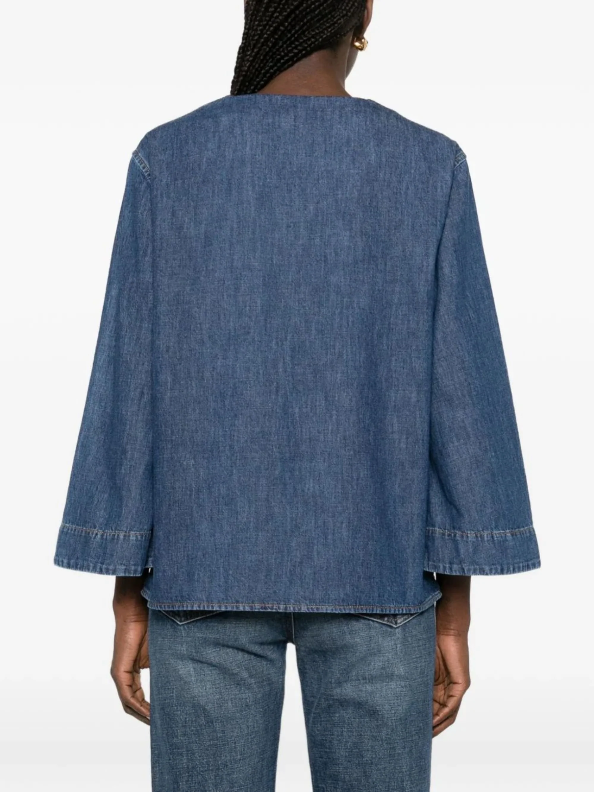 Valentino Long Sleeve V-Neck Cotton Shirt with Front Pocket - Image 3