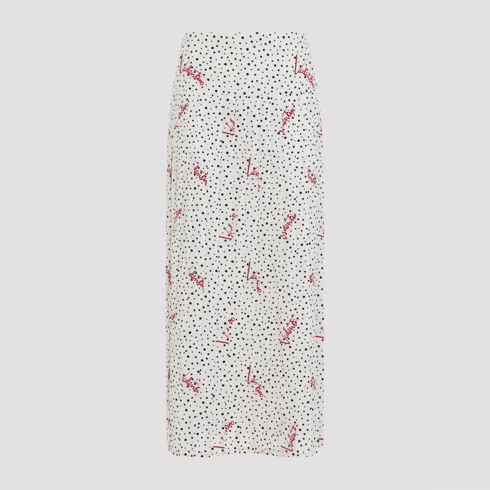 Valentino Plissé Silk Polka-Dot Midi Skirt