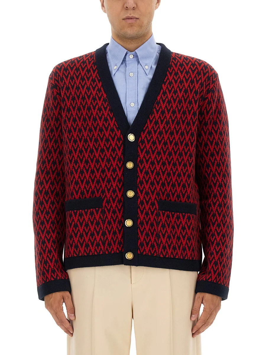 VALENTINO Toute la V Virgin Wool Jacquard Cardigan - Image 5