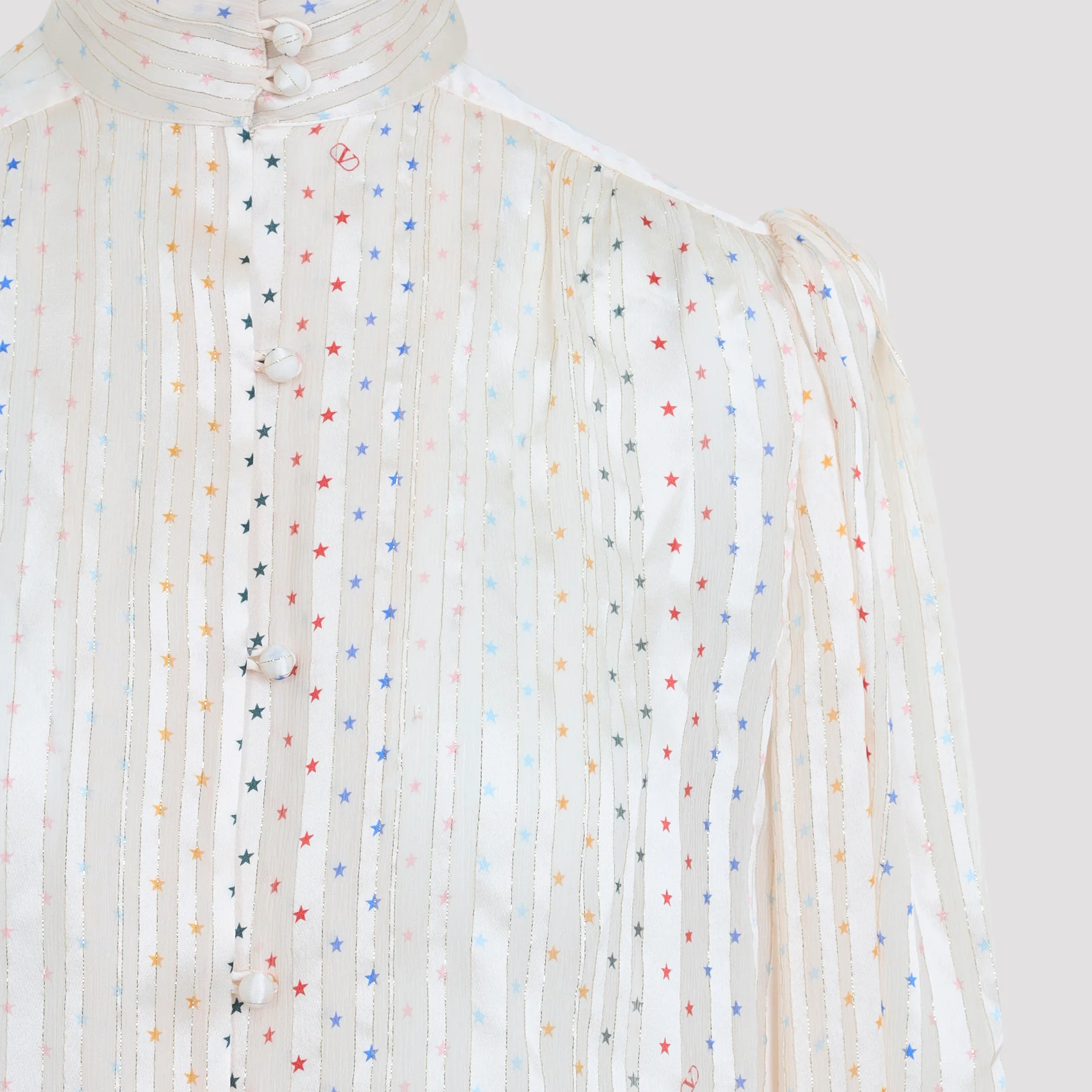 Valentino Women’s Silk Button-Front Shirt with Metallic Fiber Detail - Image 6