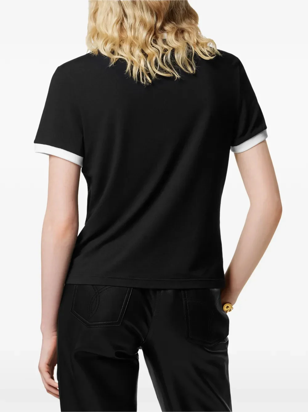 Versace Logo Motif Short-Sleeve Crewneck Top with Ribbed Trims (Size 38) - Image 3