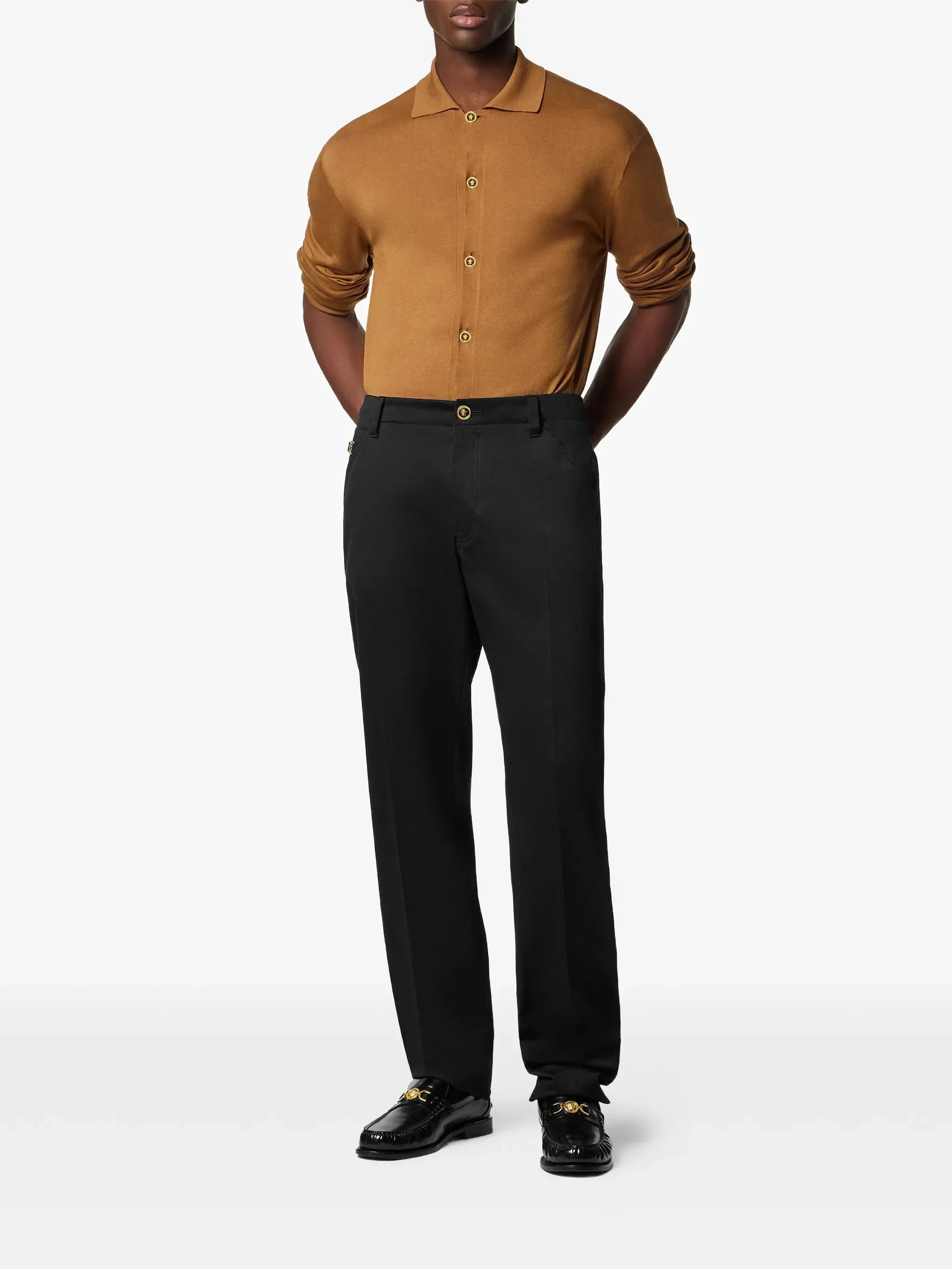 Versace Long Sleeve Tailored Sweater with Medusa Buttons - Image 2
