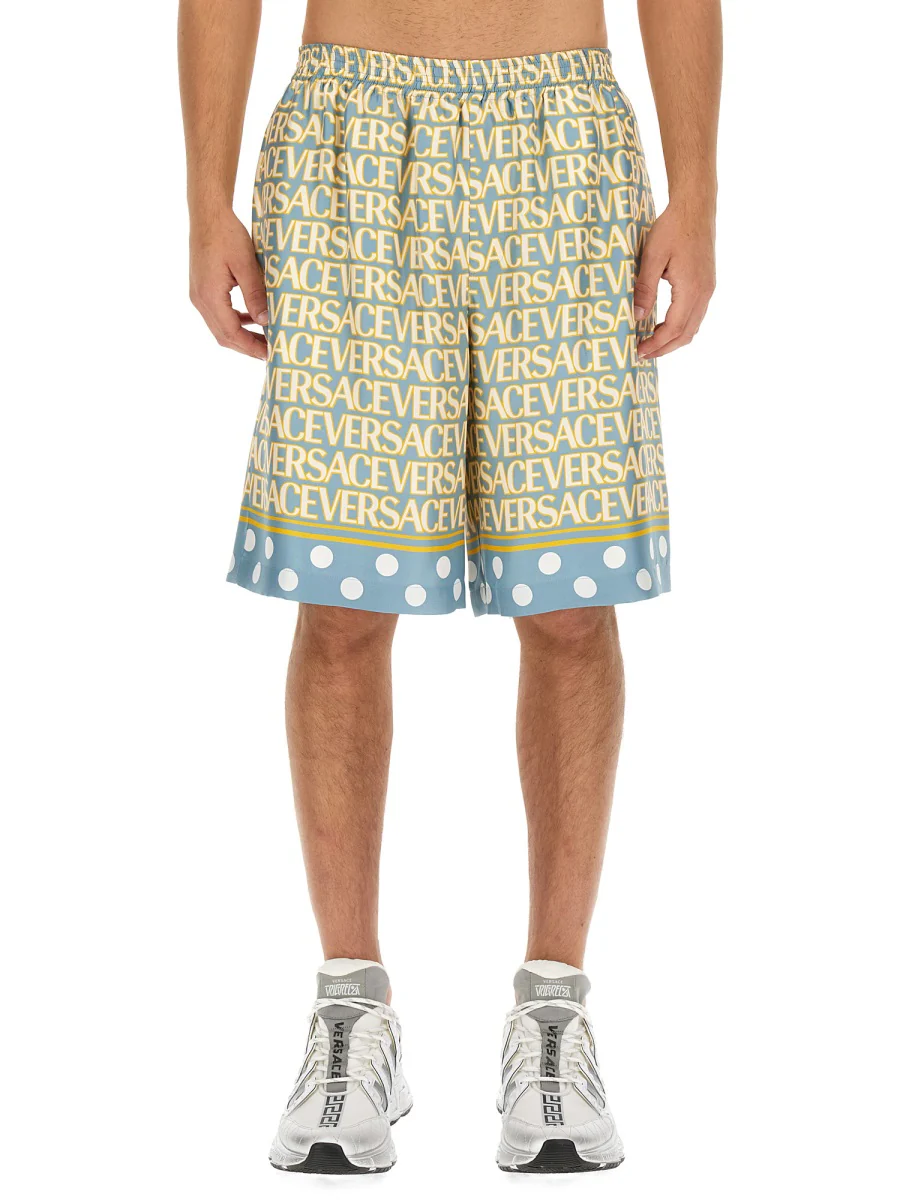 VERSACE Men's All-Over Logo Print Shorts