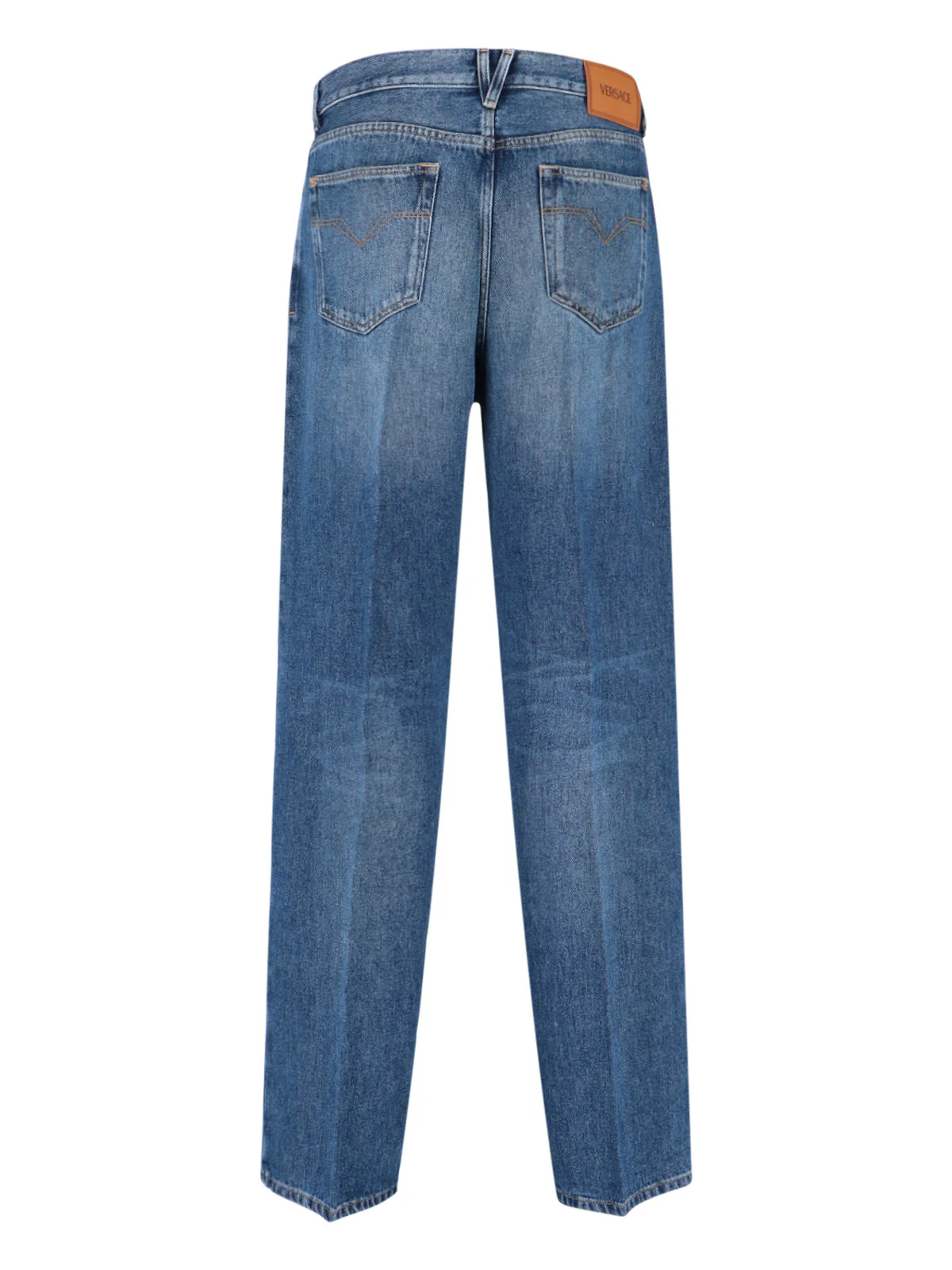 Versace Men's Lyocell Denim Jeans with Calf Leather Trim - Image 2