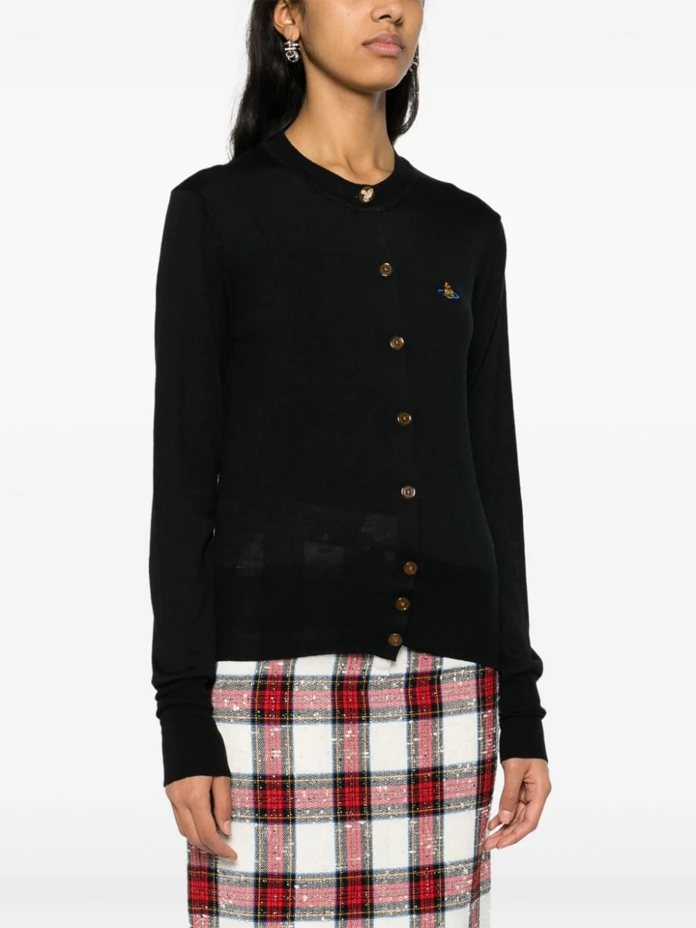 VIVIENNE WESTWOOD Bea Checked Cotton-trimmed Embroidered Wool and Silk-blend Cardigan - Image 4