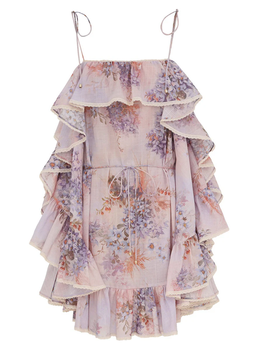 ZIMMERMANN Cascadian Floral Print Ruffle Mini Dress in Botanical Floral