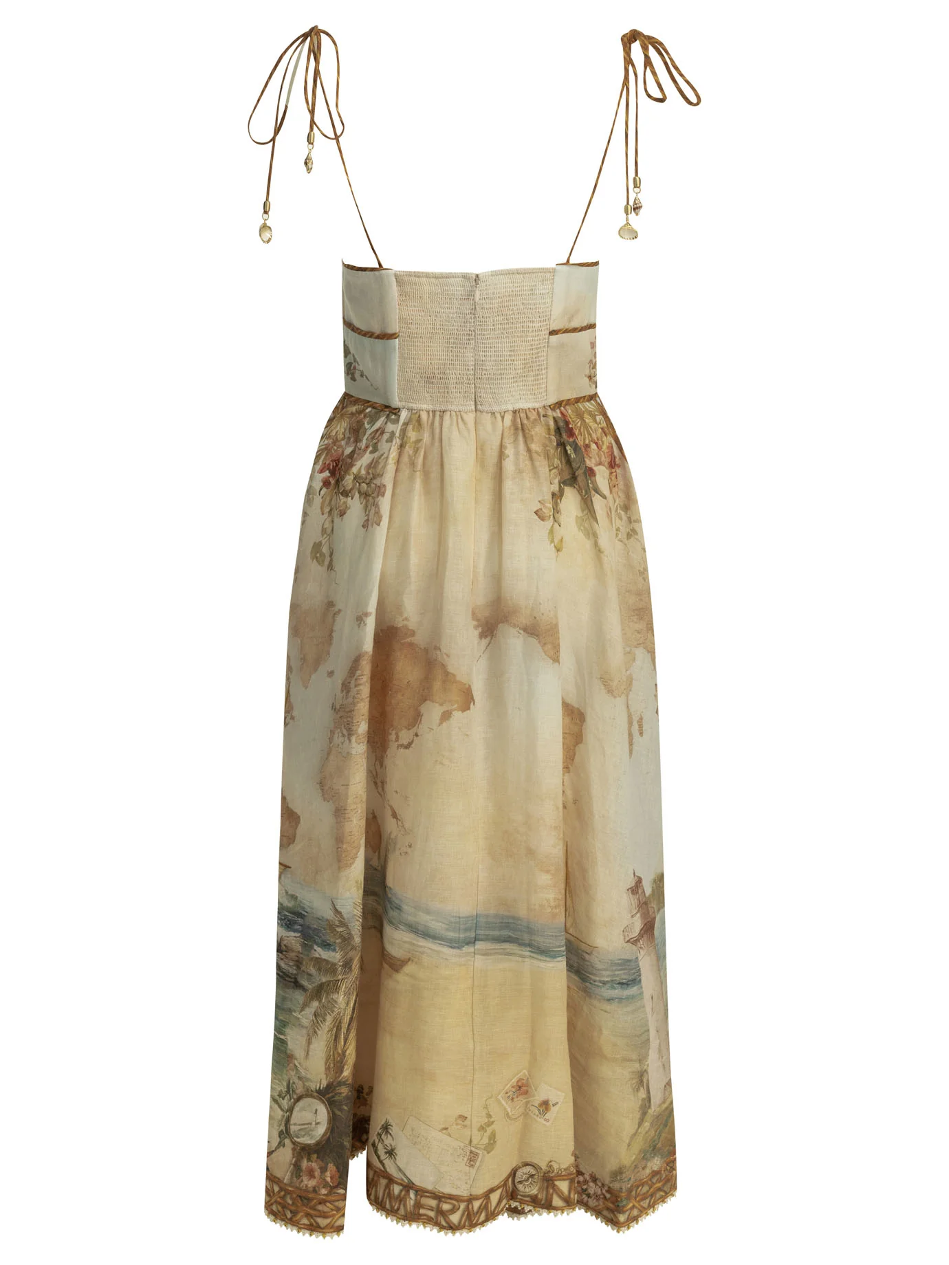 Zimmermann Fitted Midi Dress with Knotted Straps and Gathered Skirt - Image 3