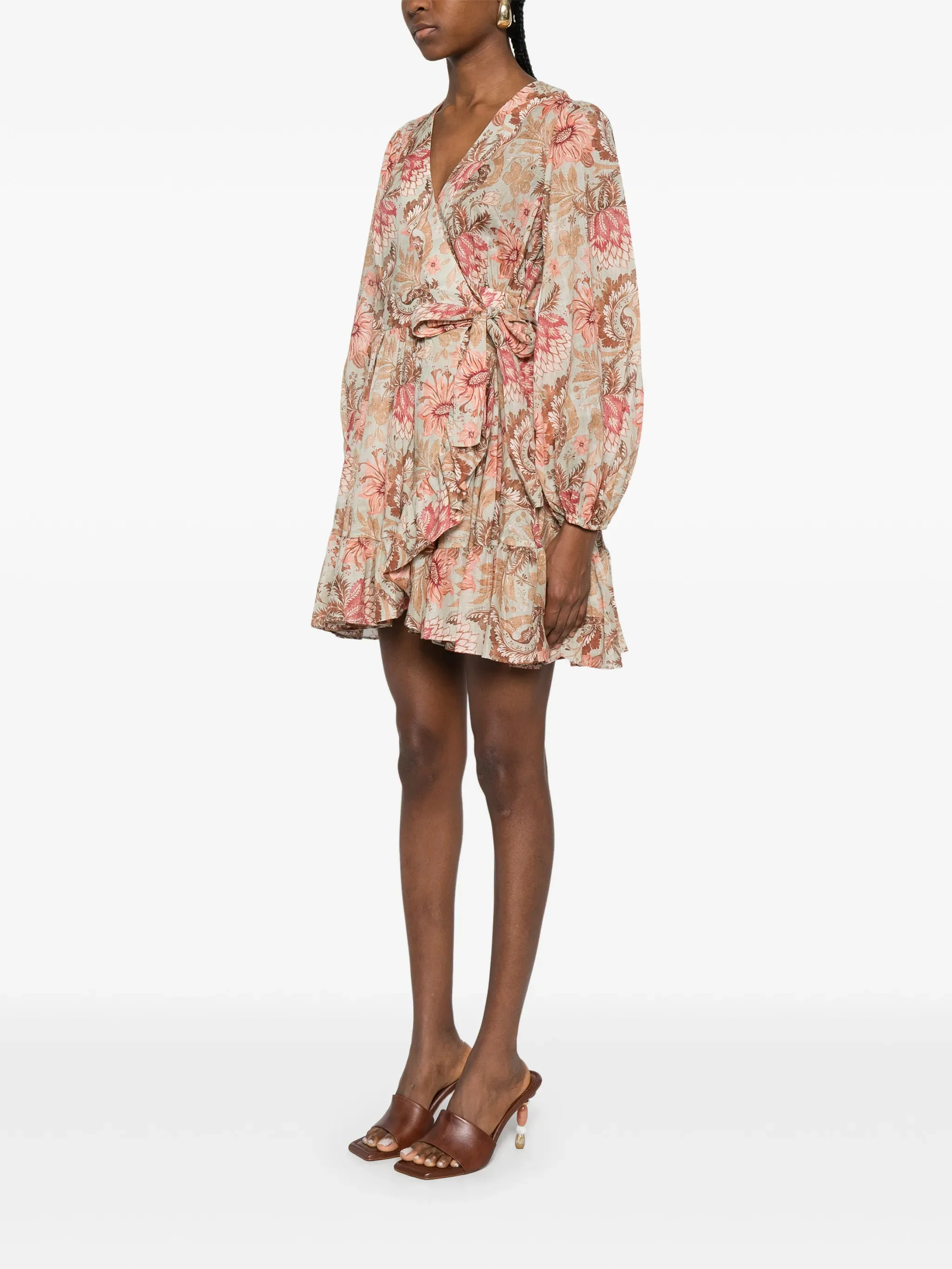 Zimmermann Gathered Sleeve Mini Dress with Self-Tie Belt - Image 3
