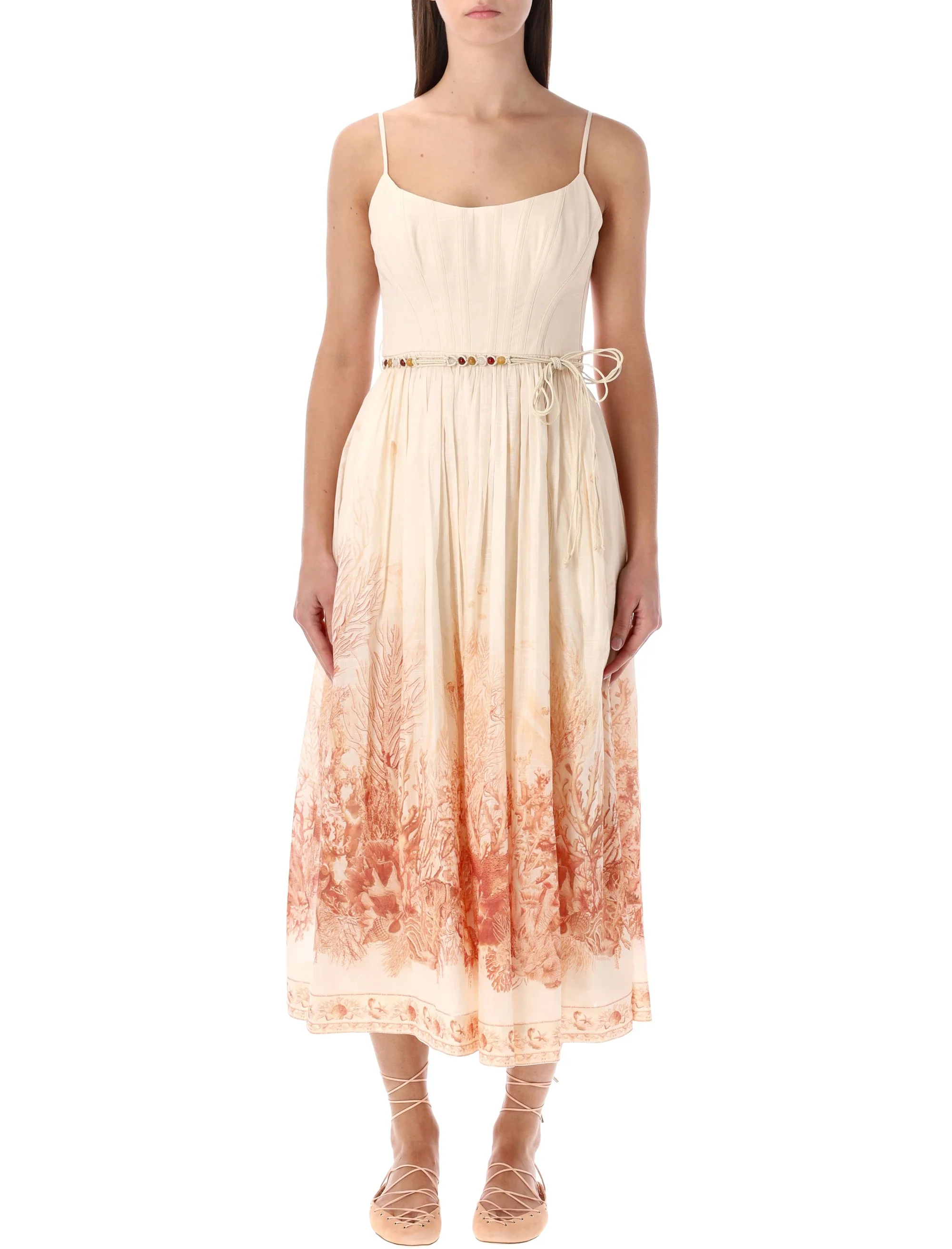 Zimmermann Structured Corset-Inspired Midi Dress with Flowing Skirt