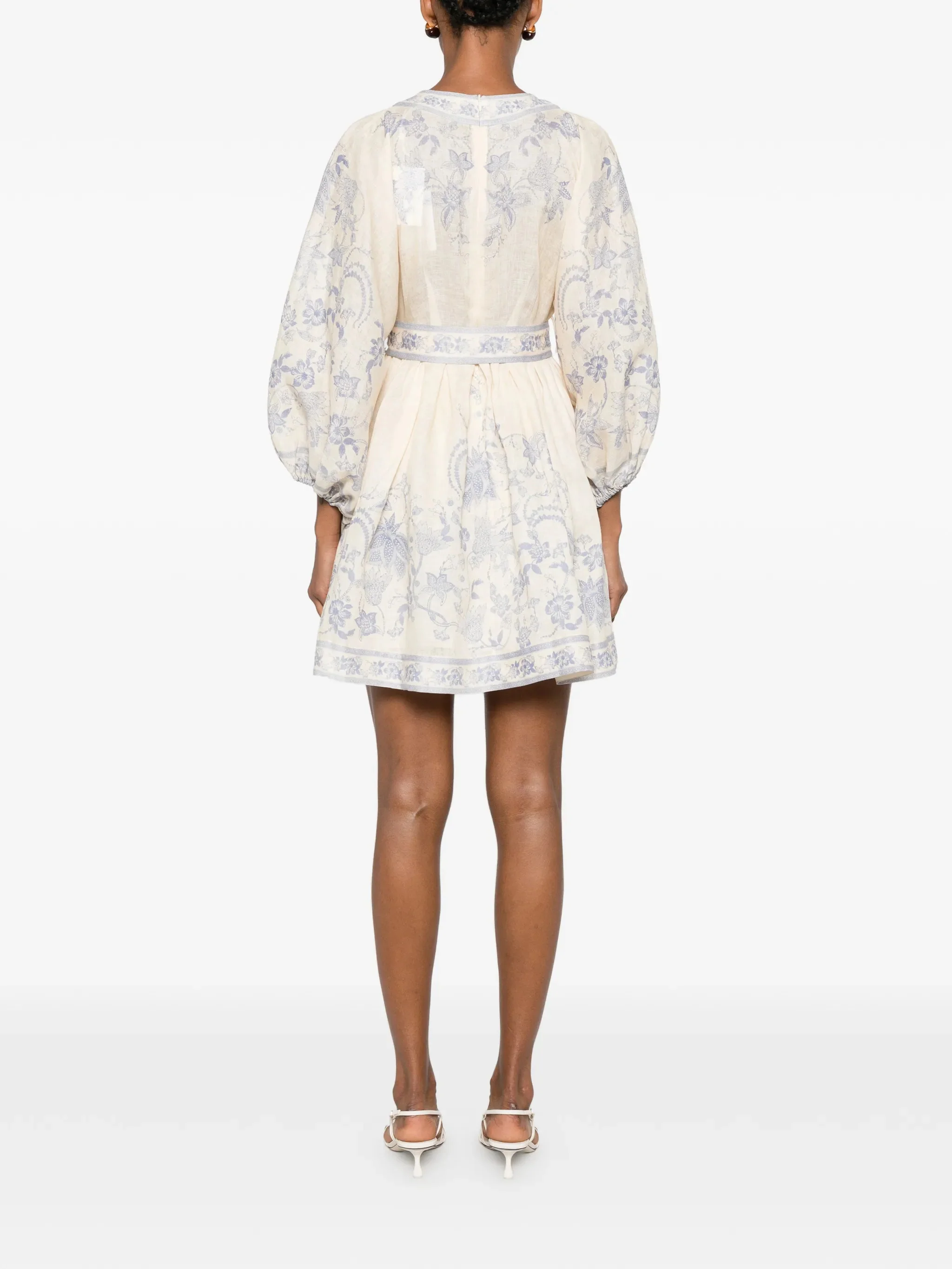 Zimmermann V-Neck Linen Mini Dress with Button-Down Front, Removable Belt & Invisible Back Zip (Size 0) - Image 4